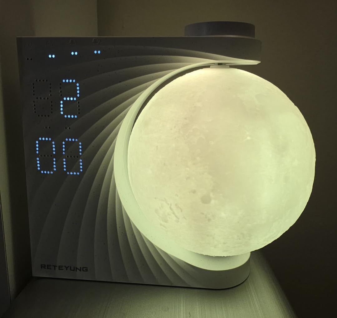 RETEYUNG Sunrise Alarm Clocks Sound Machine Moon Lamp for Bedrooms | 2 Alarms, 15 Ringtones, 10 Nature Sounds, 12 Volume Control, 10Mins Snooze, 3 Levels Brightness Moon Light, 10 Light Effects customer photo 1