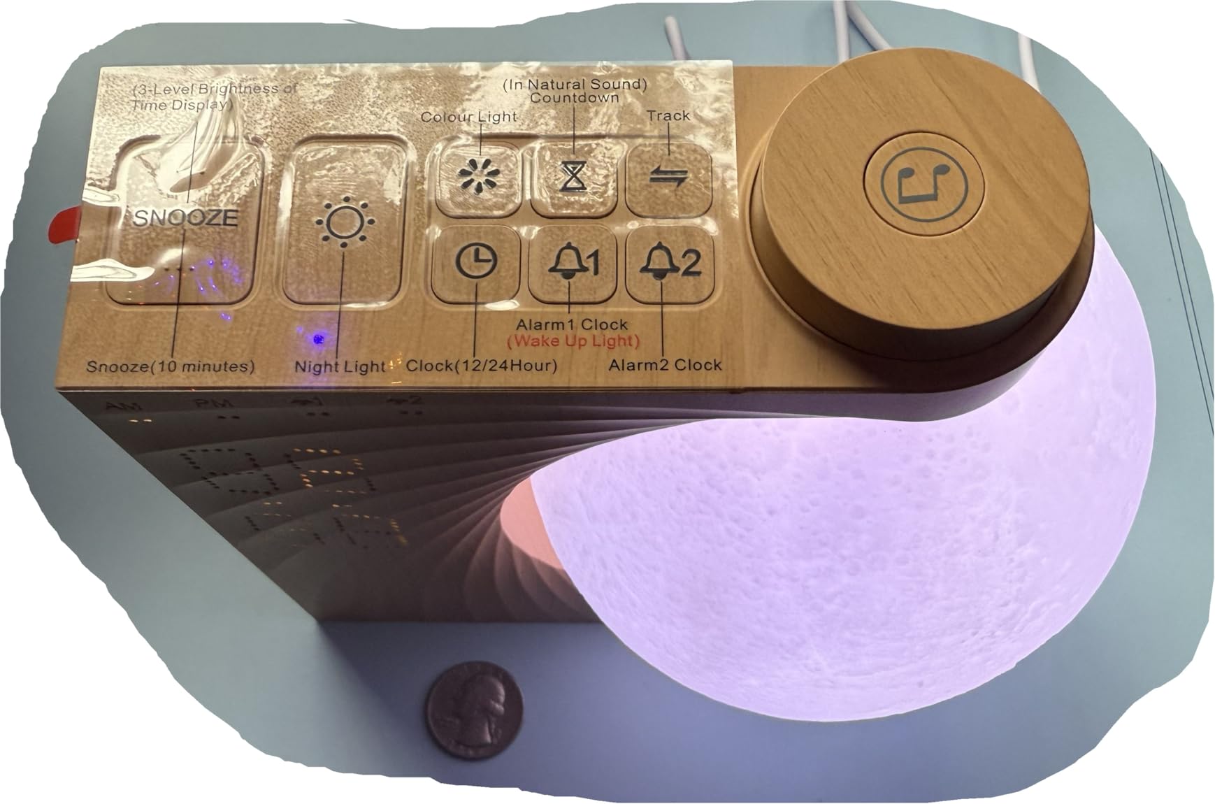 RETEYUNG Sunrise Alarm Clocks Sound Machine Moon Lamp for Bedrooms | 2 Alarms, 15 Ringtones, 10 Nature Sounds, 12 Volume Control, 10Mins Snooze, 3 Levels Brightness Moon Light, 10 Light Effects customer photo 2