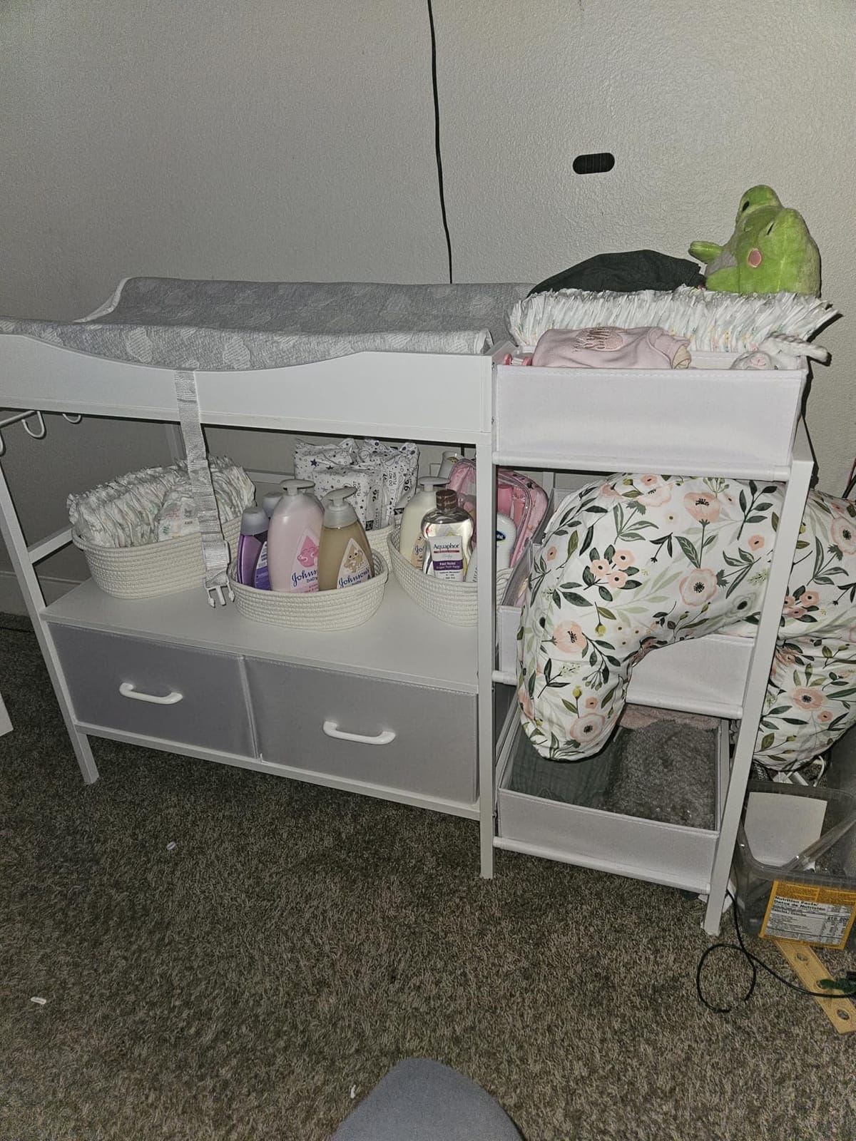 Baby Changing Table with Storage, Heavy-Duty Diaper Changing Station, White Nursery Dresser Organizer with 2 Large Fabric Baby Drawers customer photo 1