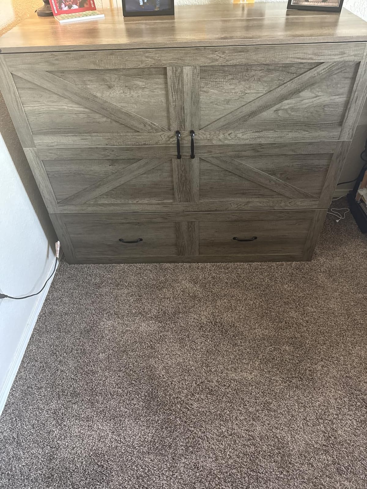 KCGKCG Full Size Murphy Bed with Storage & Charging Station, Murphy Cabinet Bed with Drawer for Guest Bedroom, Living Room, Office or Small Room, Full Foldable Platform Bed (White, Full) customer photo 2