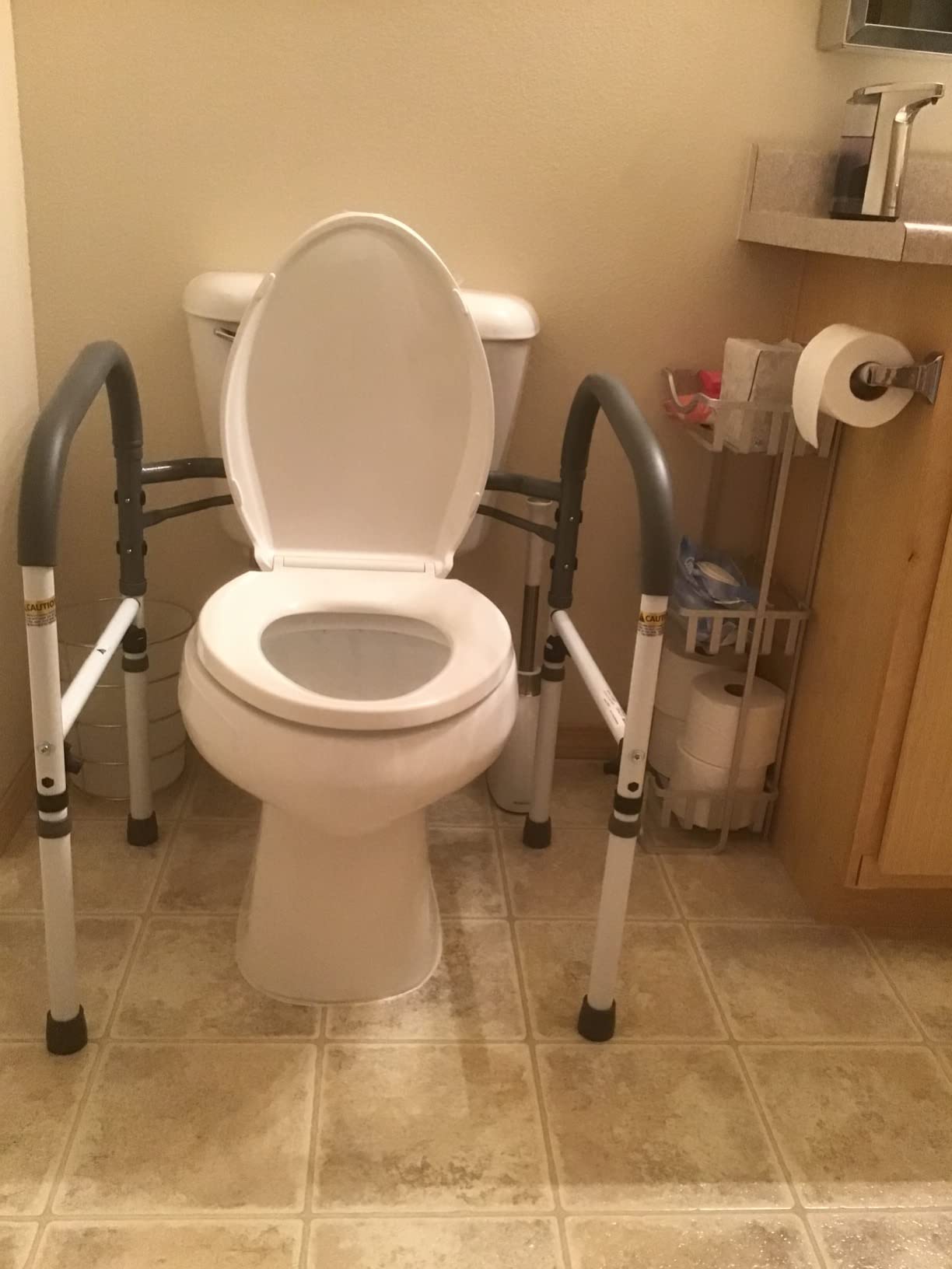 Vaunn Medical Adjustable Toilet Safety Rail for Seniors, Foldable Toilet Safety Frame for Elderly Adults, Bathroom Grab Bar Handle, Toilet Handle for Elderly & Disabled, Free-Standing (Gray) customer photo 2