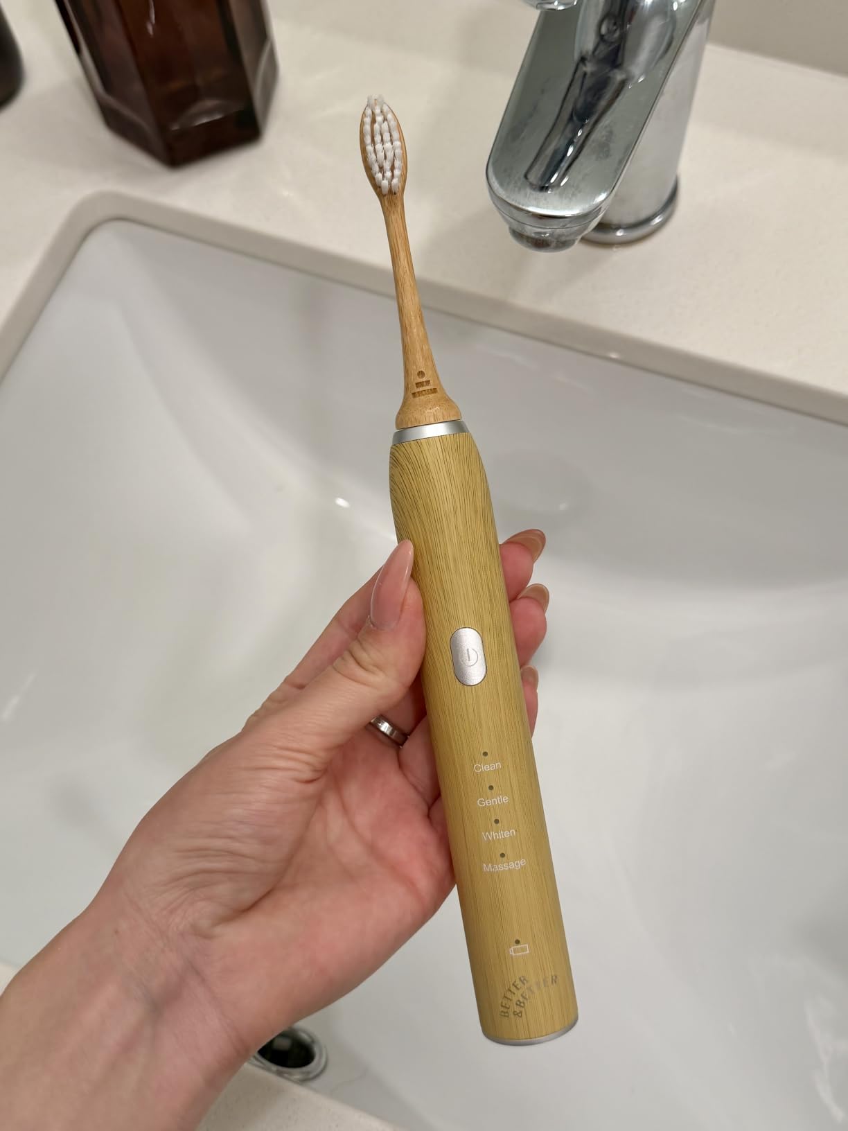 Bamboo Sonic Electric Toothbrush | 37,000 VPM | Plant-Based Bristles, No Microplastics | 4 Modes, 2-Min Timer | Rechargeable | Soft, Eco-Friendly | Safe for Braces & Sensitive Gums customer photo 2