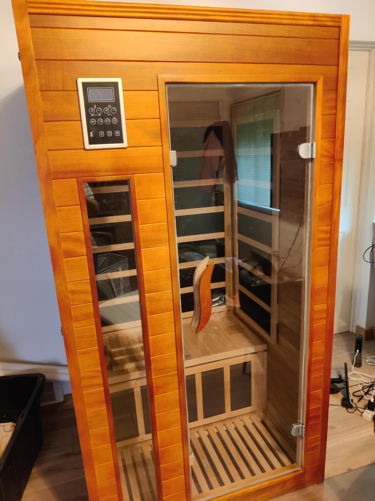 X-Vcak 1-2 Person Infrared Sauna, Dry Heat Sauna with Red Light Therapy, Bluetooth, Radio, 7-Color Therapy Light for Home, Indoor, Gym, Wellness Center, 40 x 36 x 73 inches, Brown customer photo 1