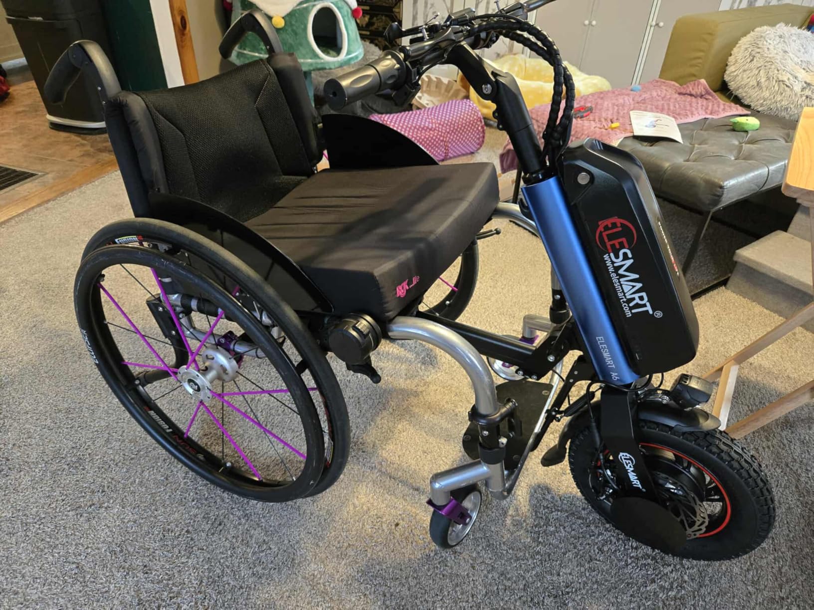 A6 Electric Handcycle Wheelchair Power Attachment, 16 Ah, Blue | Wheelchair Motor Attachment for Manual to Electric Conversion, Wheelchair Power Assist, 36V 500W Motor, Center Connection customer photo 1