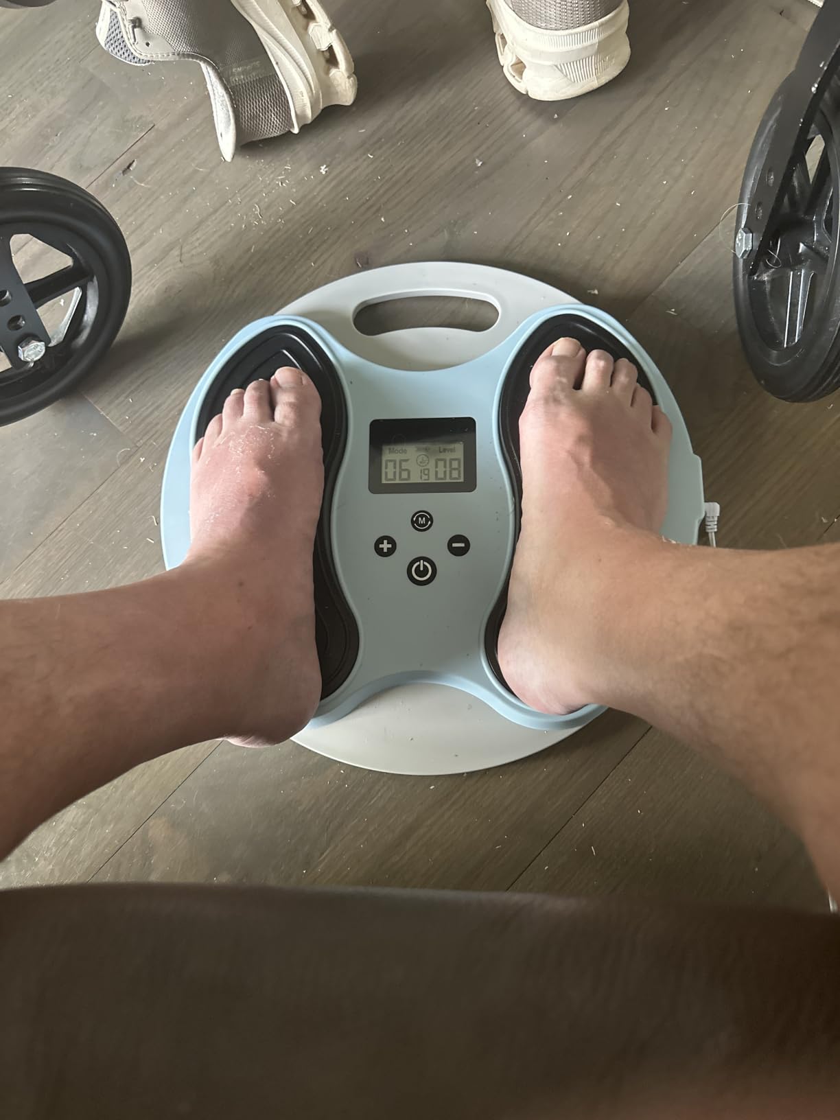 EMS & TENS Foot Massager for Neuropathy and Plantar Fasciitis | EMS Foot Muscle Stimulator with 10 Modes 20 Levels, LCD Display, Timer, Remote Control, Muscle Stimulator with 4 Gel Pads customer photo 1