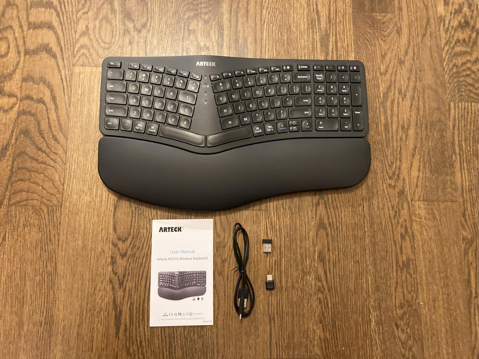 Arteck Ergonomic Keyboard with Cushioned Wrist Palm Rest, Multi-Device Wireless Bluetooth with USB-A USB-C Receiver Comfortable Ergonomic Split Keyboard, for Windows Computer Laptop PC Tablet customer photo 2