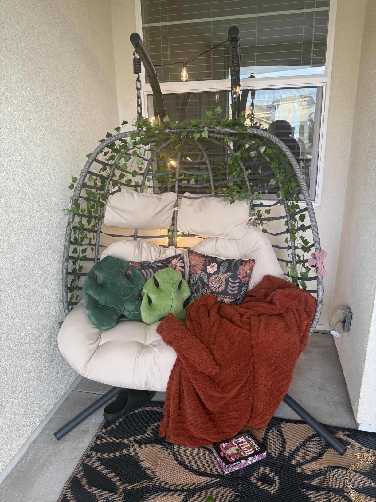 HWB Hanging Egg Chair with Stand, Swing Hammock Chair with Cushion for Indoor Outdoor, Patio Wicker Egg Swing Chair for Balcony Furniture, Light Gray customer photo 1