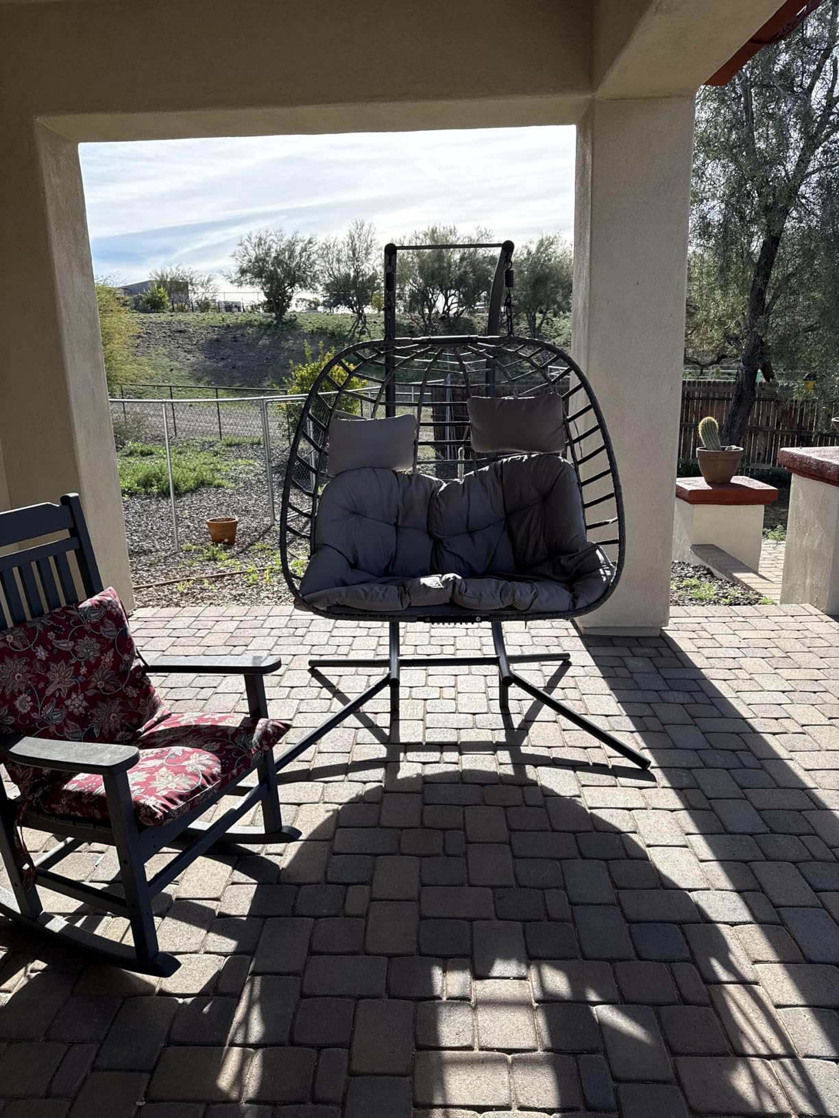 HWB Hanging Egg Chair with Stand, Swing Hammock Chair with Cushion for Indoor Outdoor, Patio Wicker Egg Swing Chair for Balcony Furniture, Light Gray customer photo 2