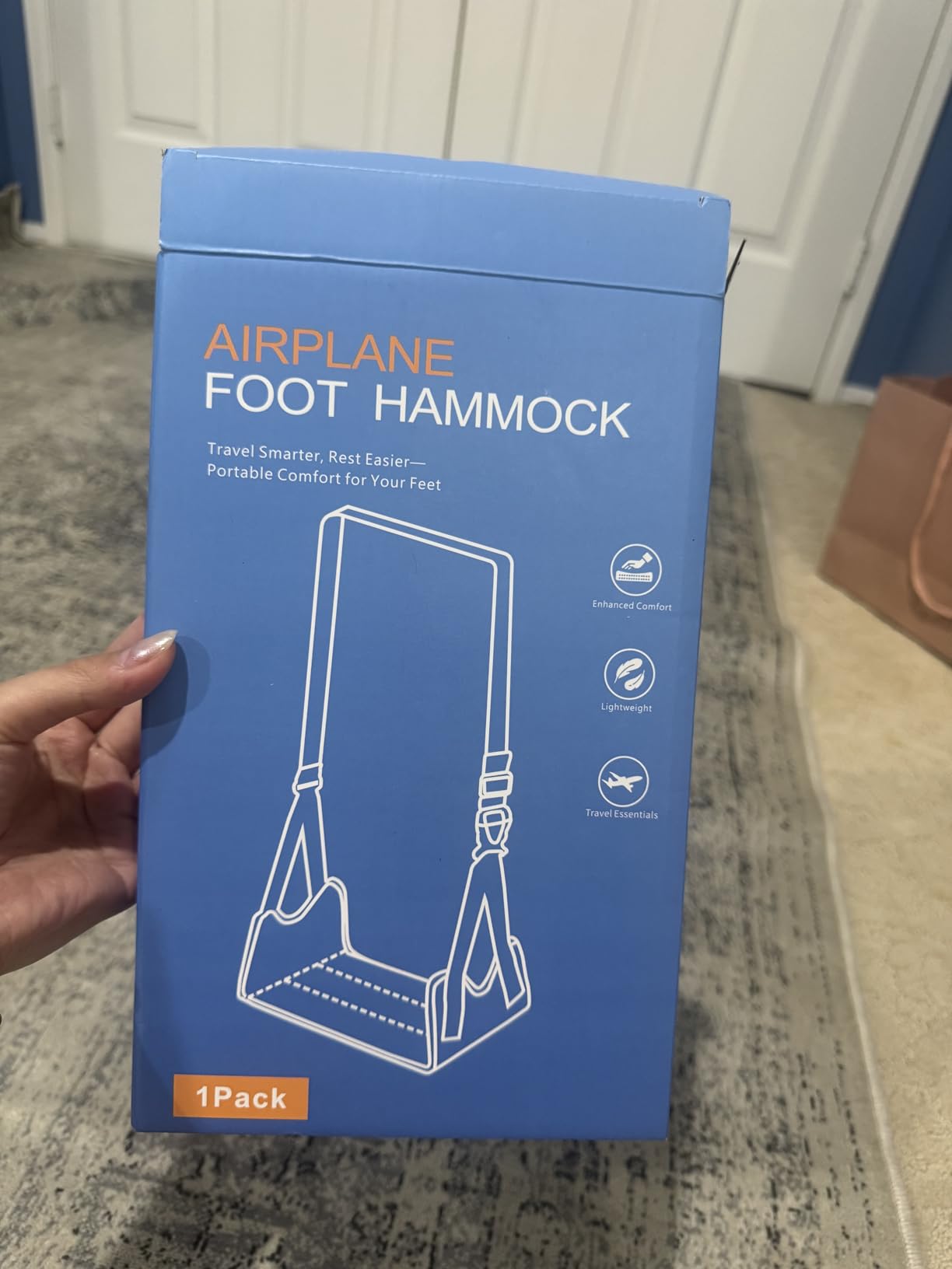 1 Pack Airplane Foot Hammock, No-Collapse Foot Hammock for Plane Travel, Thickened Bamboo Airplane Foot Rest, Adjustable Footrest for Office, Long Flight customer photo 1
