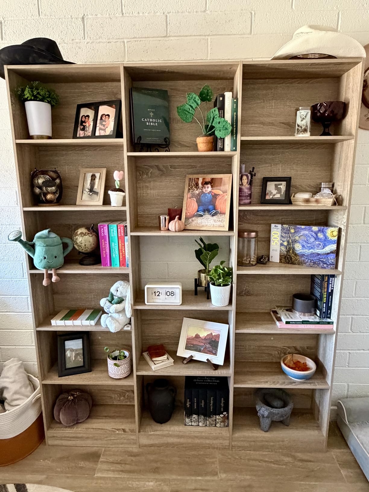 FACBOTALL Triple Wide Bookshelf, Large Bookshelf with 17 Display Shelves, 74
