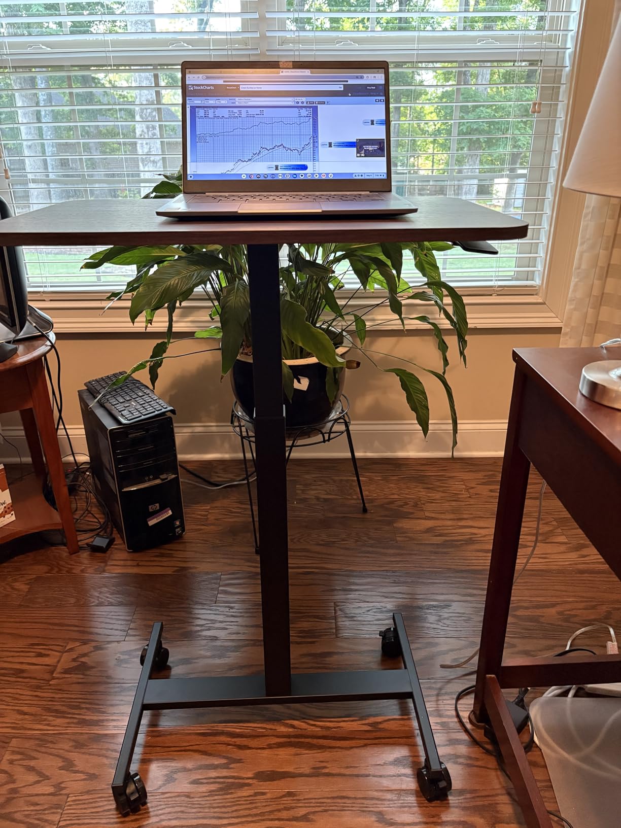 Marsail Mobile Standing Desk, Wider Height Adjustable Computer Desk up to 46.1 inches, Rolling Sit Stand Desk with 4 Lockable Wheels, Ergonomic Desk for Home Office and Classroom, Walnut customer photo 1