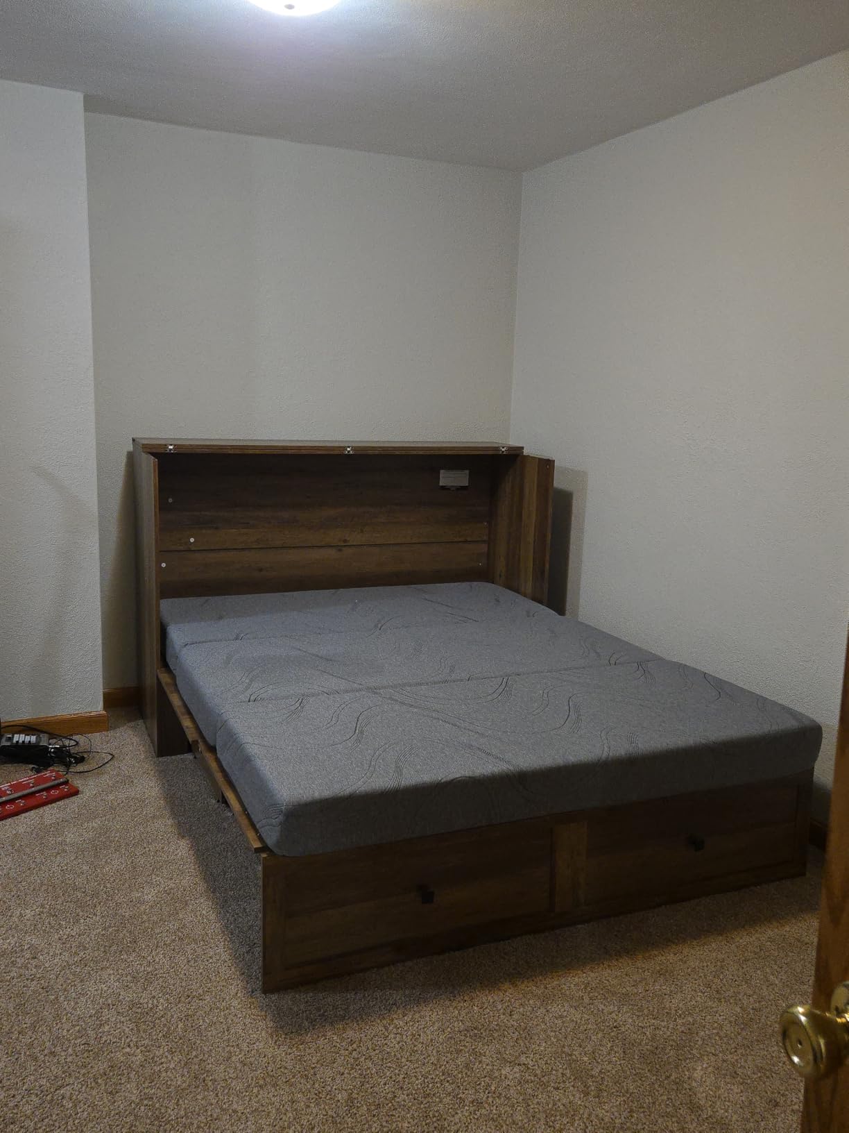 AMERLIFE Full Murphy Bed with Storage & Charging Station | Barnwood Wood Murphy Cabinet, Farmhouse Foldable Platform Bed, Large Drawer, Noisy Free, Guest Bedroom & Living Room customer photo 1