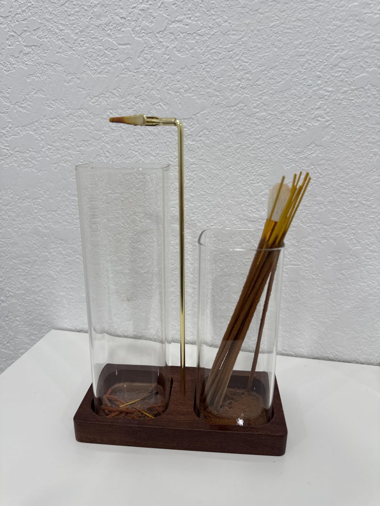 2 in 1 Incense Holder with Glass Jars, Large Incense Holder for Sticks, Upside Down Incense Burner with Ash Catcher & Storage for Meditation Yoga Spa Home Decor - 20 Incense Sticks & Brush customer photo 1