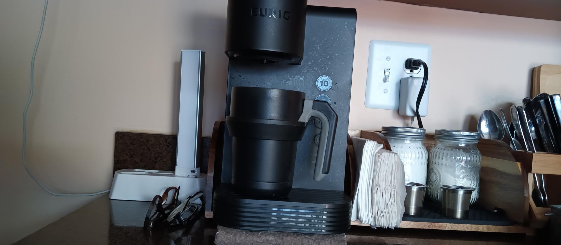 Acacia Coffee Bar Station Organizer Stand Caddy for Chemex Pour Over Maker | Coffee Paper Filter Holder for Countertop Wood Caddy Storage Organizer for Chemex Bodum Cosori Coffee Maker with silicone Pad customer photo 1