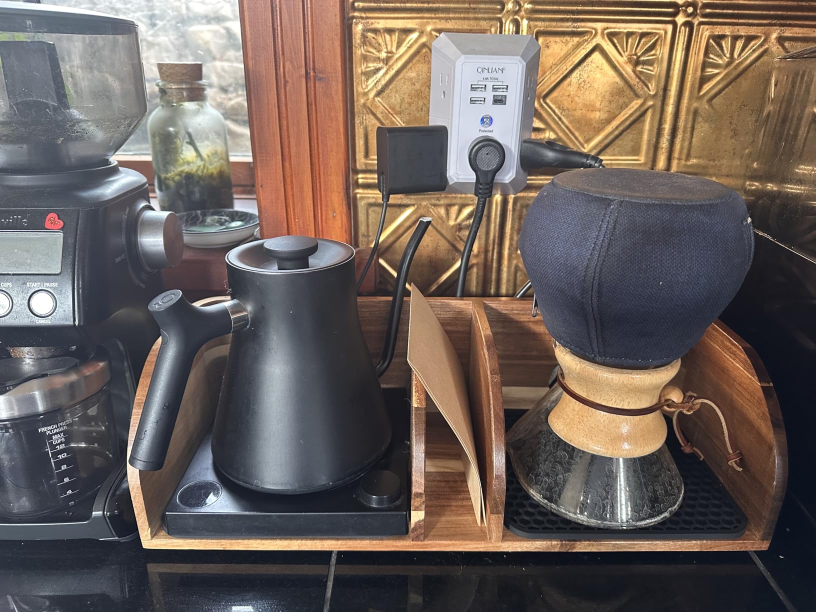 Acacia Coffee Bar Station Organizer Stand Caddy for Chemex Pour Over Maker | Coffee Paper Filter Holder for Countertop Wood Caddy Storage Organizer for Chemex Bodum Cosori Coffee Maker with silicone Pad customer photo 2