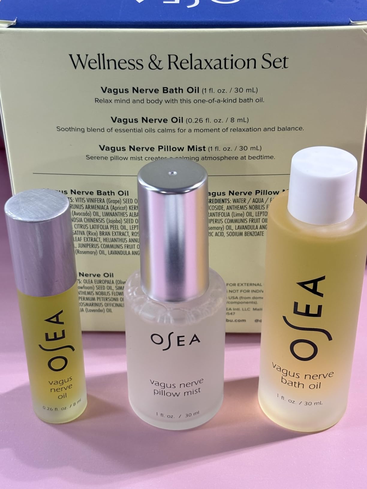 OSEA Vagus Nerve Travel Set, 3-Piece Wellness Spa Gift, Aromatherapy | Essential Oil, Bath Oil, Pillow Mist, Chamomile, Lavender + Juniper Berry, Unwind & Prep for Sleep customer photo 2