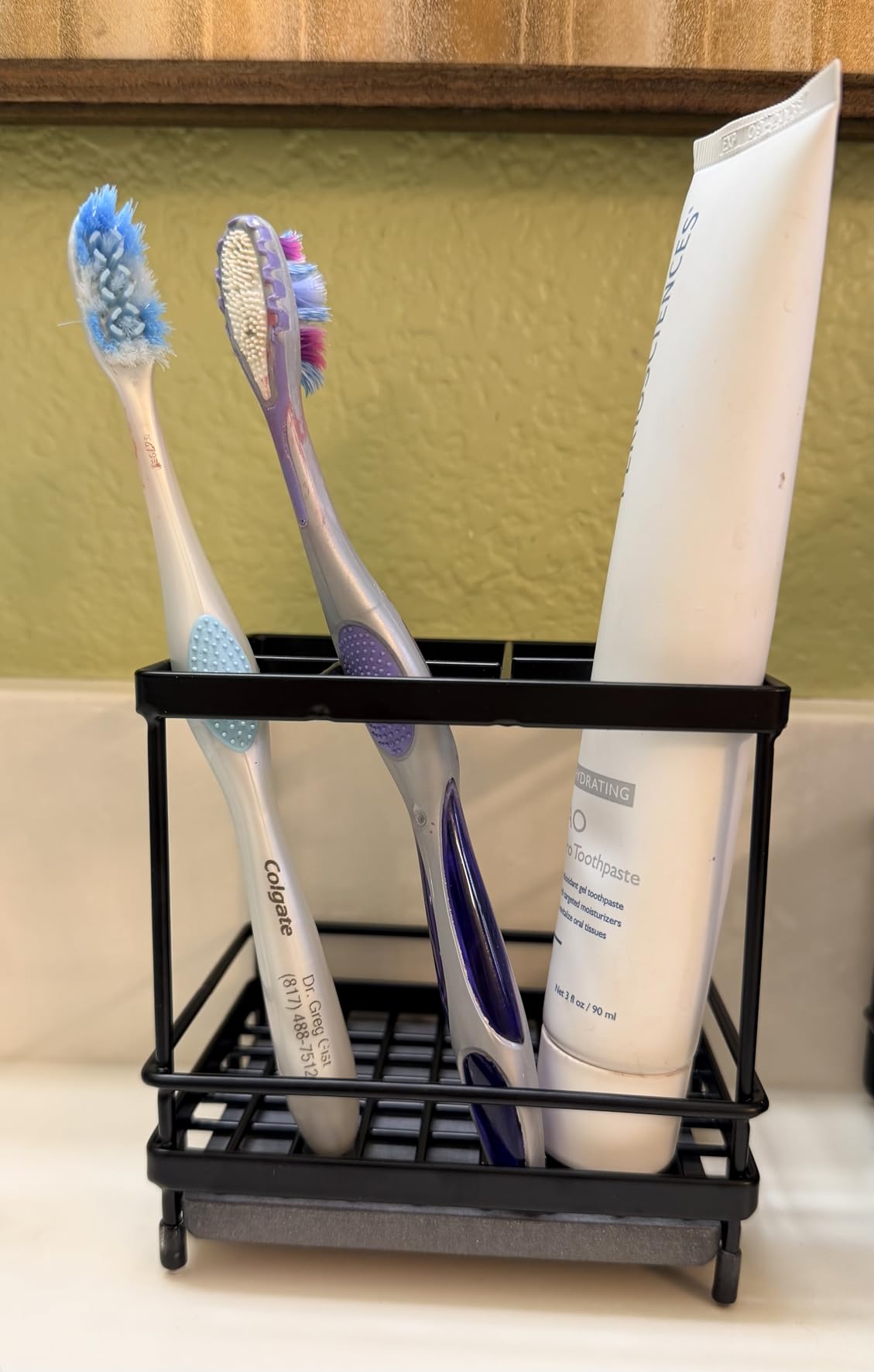 Electric Toothbrush Holders for Bathrooms Toothpaste Organizer, Black | Carbon Steel, Removable Diatomite Drip Tray, 5 Slots Kids Tooth Brush Holder for Countertop, Shower, Vanity customer photo 2