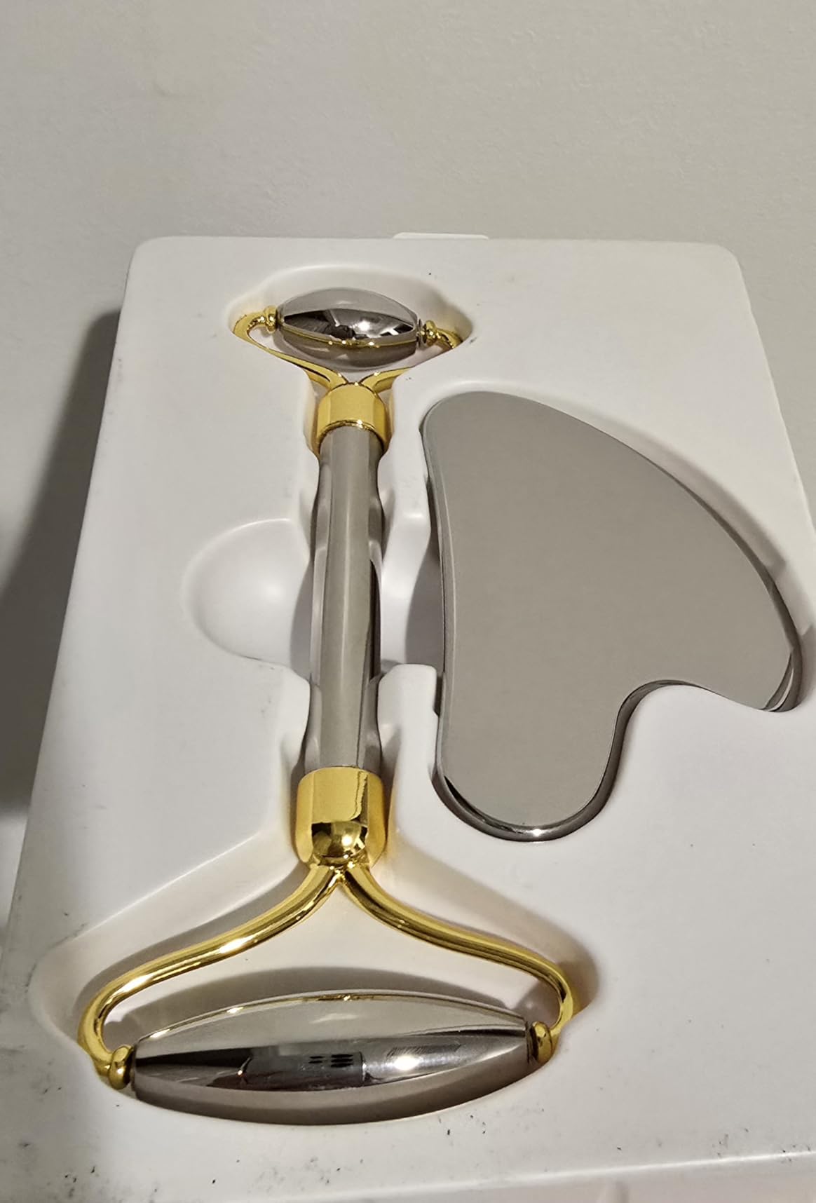 Stainless Steel Face Roller & Gua Sha Facial Tools, Face Massager for Self Care, Roller for face, Jawline Sculpting and Puffiness Reducing customer photo 1