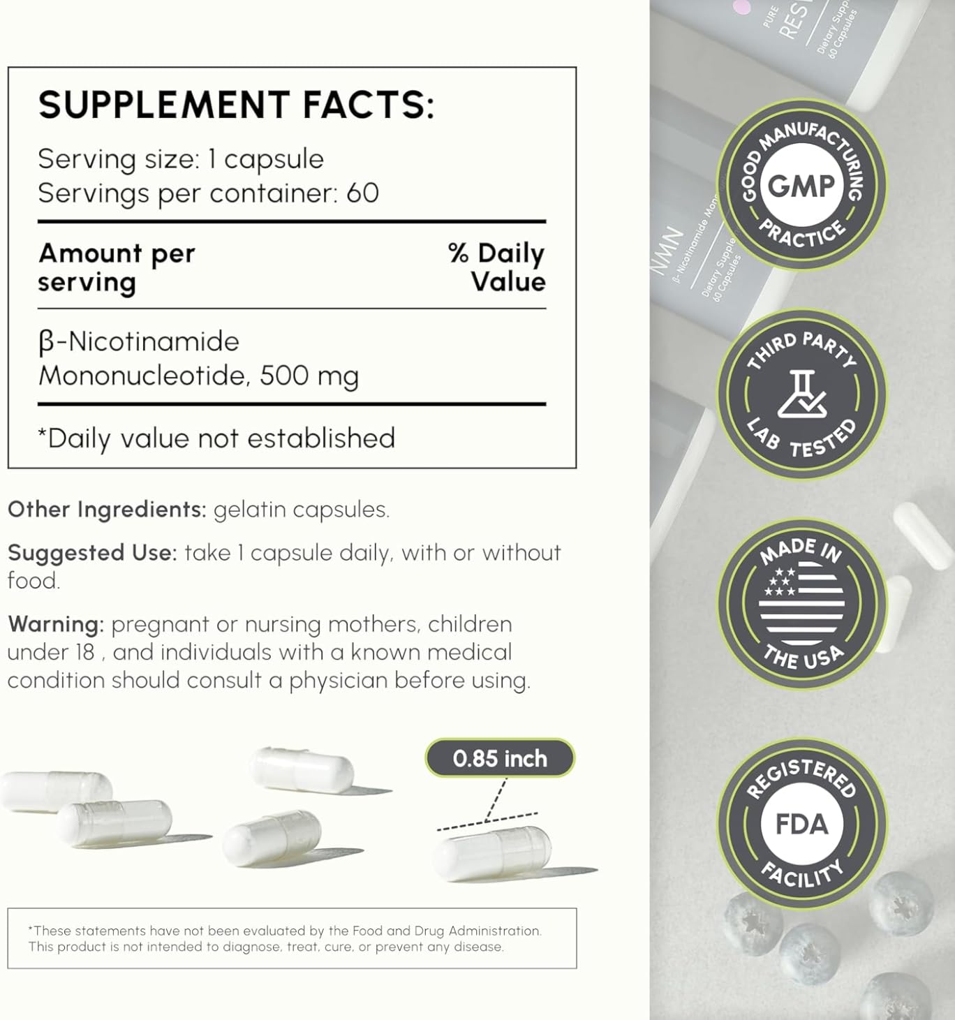 partiQlar Pure NMN Supplement 500mg - High Purity NAD+ Booster Capsules customer photo 2