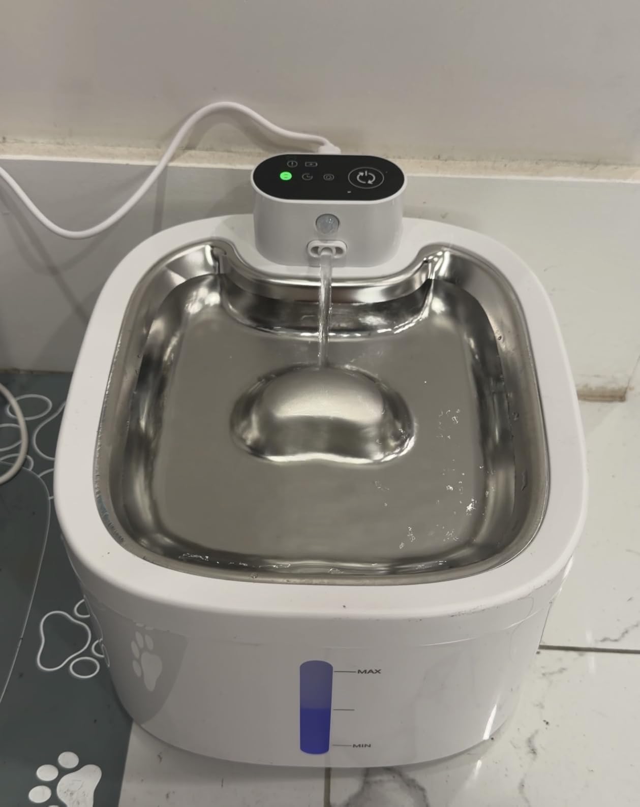 Cat Water Fountain Wireless: 118oz/3.5L Battery Operated Pet Water Fountain for Cats Indoor with Motion Sensor, Quiet Automatic Fountain with Stainless Steel Tray(2Filters) customer photo 1