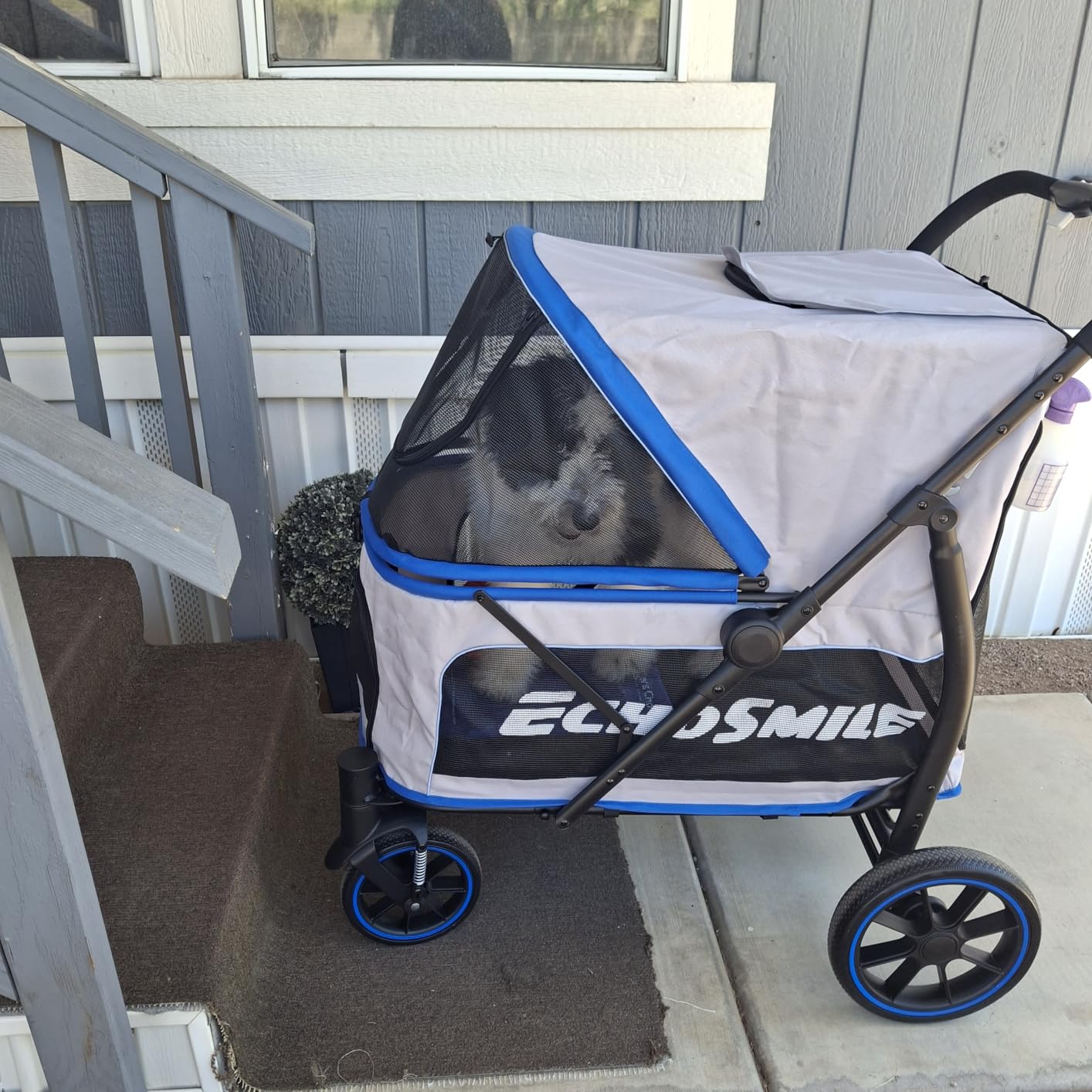 EchoSmile Dog Stroller for Large Dogs, 135lbs Weight Extra Large Pet Stroller, 4 Wheels Cats & Dogs Carrier with Brakes, Breathable Mesh Windows & Pocket, Gray customer photo 1