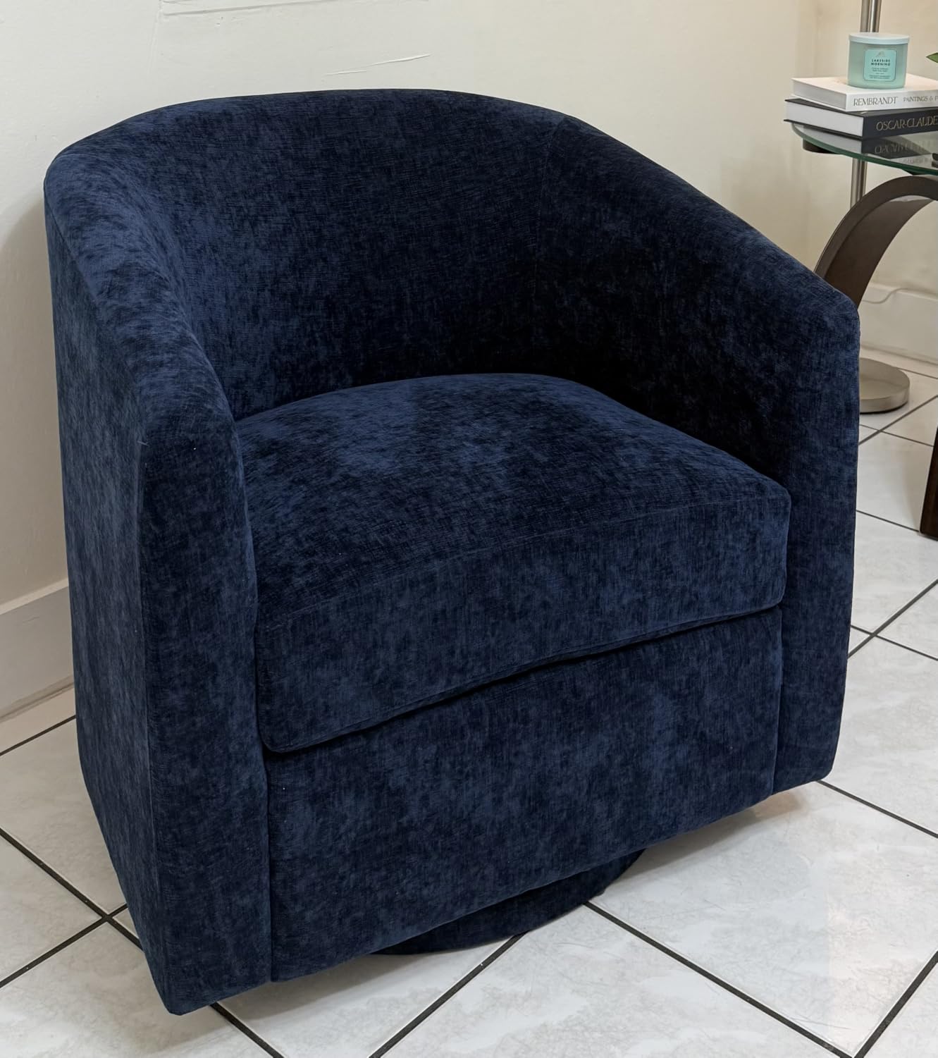 Zihanhome Chenille Swivel Accent Chair, Living Room Chairs, No Assembly Upholstered Armchair, 360°Rotating Barrel Chair for Bedroom, Apartment & Reading Nook (1, White) customer photo 1