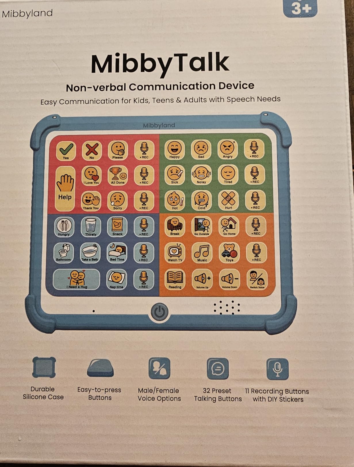 MibbyTalk AAC Device for Autism, Communication Tool for Nonverbal Kids | 32 Preset and 11 Recordable Buttons with Stickers and Silicone Case - for Home, School, and Speech Therapy, Blue customer photo 1