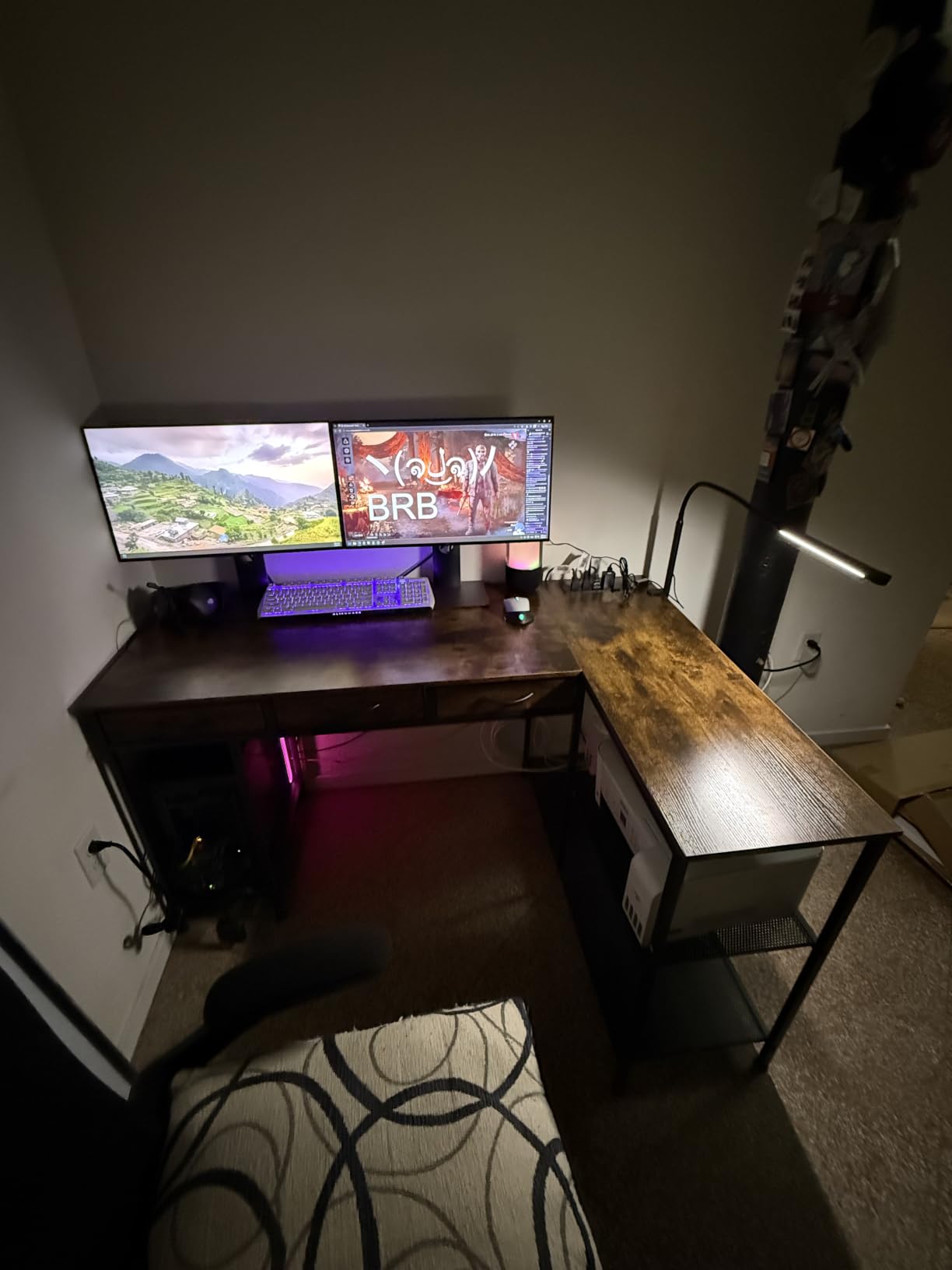 PRAISUN 55 Inch L Shaped Office Desk with Power Outlets and Type-C Port, Large Computer Gaming Desk with 3 Fabric Drawers, Mesh Shelves, Corner Study Work Writing Desk, Rustic Brown customer photo 2