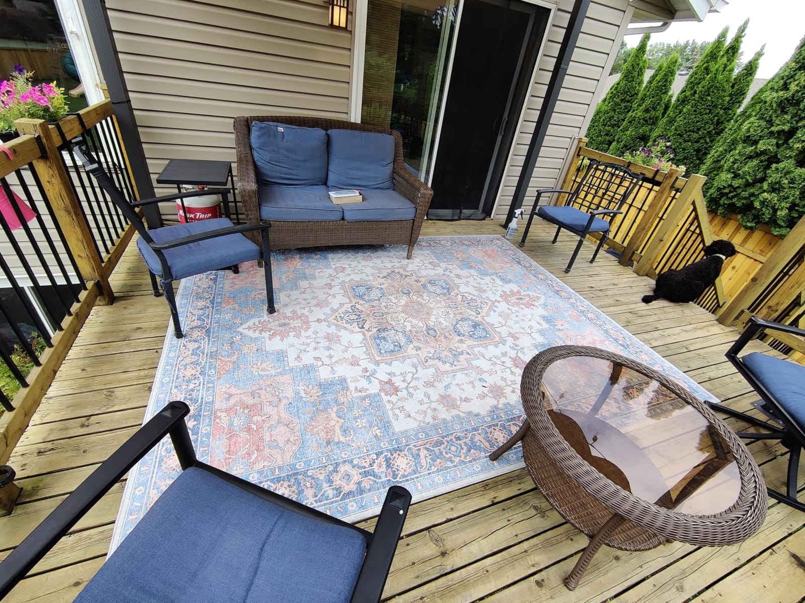 GENIMO 5x8 Outdoor Rug, Washable for Patio and Deck, Blue | Vintage boho medallion design, fade resistant chenille with quick-dry non-slip backing customer photo 1