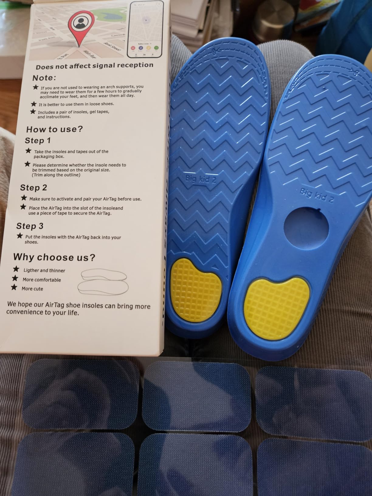 Insoles with Hidden AirTag Holder Slot, Compatible with Apple AirTag Tracker, Tracking Device Insert Case for Kids Adults and Elderly, Sports Ball Pattern & Enhanced Grip Design, Blue(235-250mm) customer photo 1