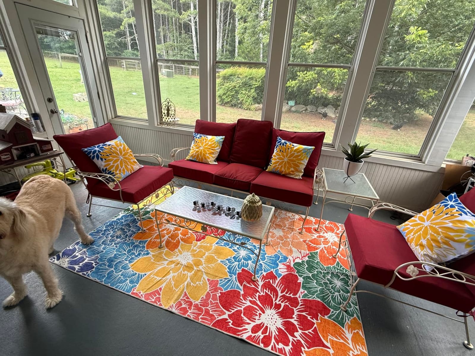 GENIMO Indoor Outdoor Area Rug 5'x8', Machine Washable Rugs for Patio, Waterproof, Non-Slip Easy Cleaning Floral Outdoor Mat Carpet for Living Room, Bedroom, RV, Balcony, Deck, Camping, Navy Blue customer photo 2