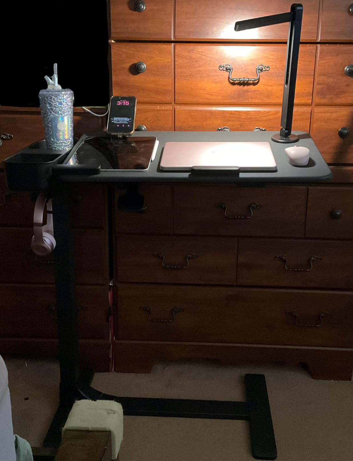 SAIJI Magnetic Height and 360° Angle Adjustable Overbed Bedside Table Tray | Lengthened Over Bed Desk with Wheels, Portable Rolling Laptop Standing Desk Mobile Bed Side Tables with Laptop Stopper customer photo 1