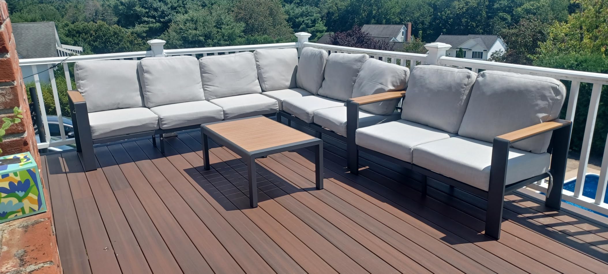Aluminum Outdoor Patio Furniture Set 6 Seats, Outdoor Sectional Corner Sofa with Thick Waterproof Cushions & Coffee Table, Patio Conversation Sets for Backyard, Porch, Balcony, Deck, Gray customer photo 2
