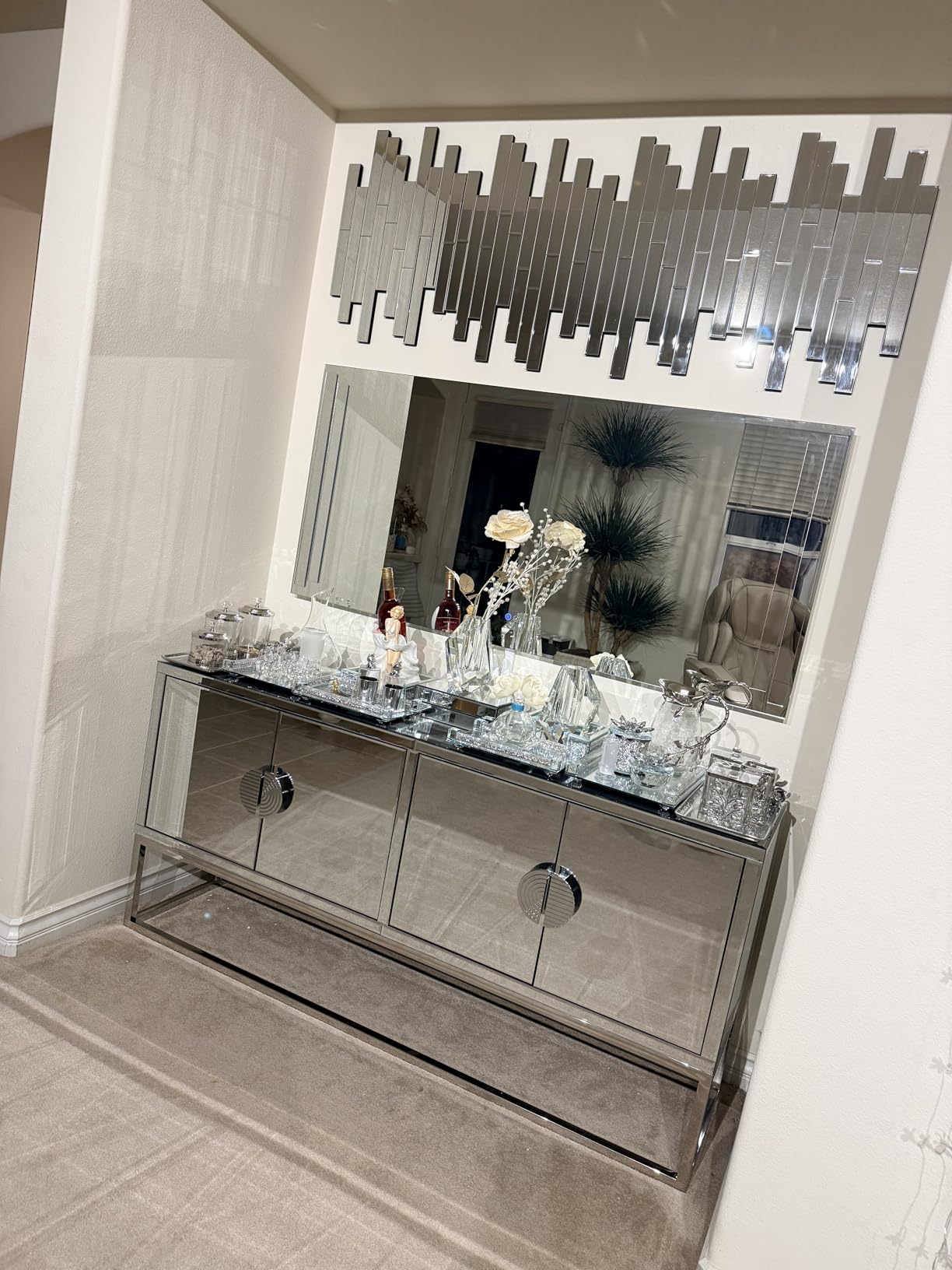 Artisan Set of 4 Silver Beveled Wall Decor Mirrors - 24x8 Inch Each, Creative Combination Design for Modern & Farmhouse Home Decor, Shatter-Resistant Glass with Wood Backing customer photo 1