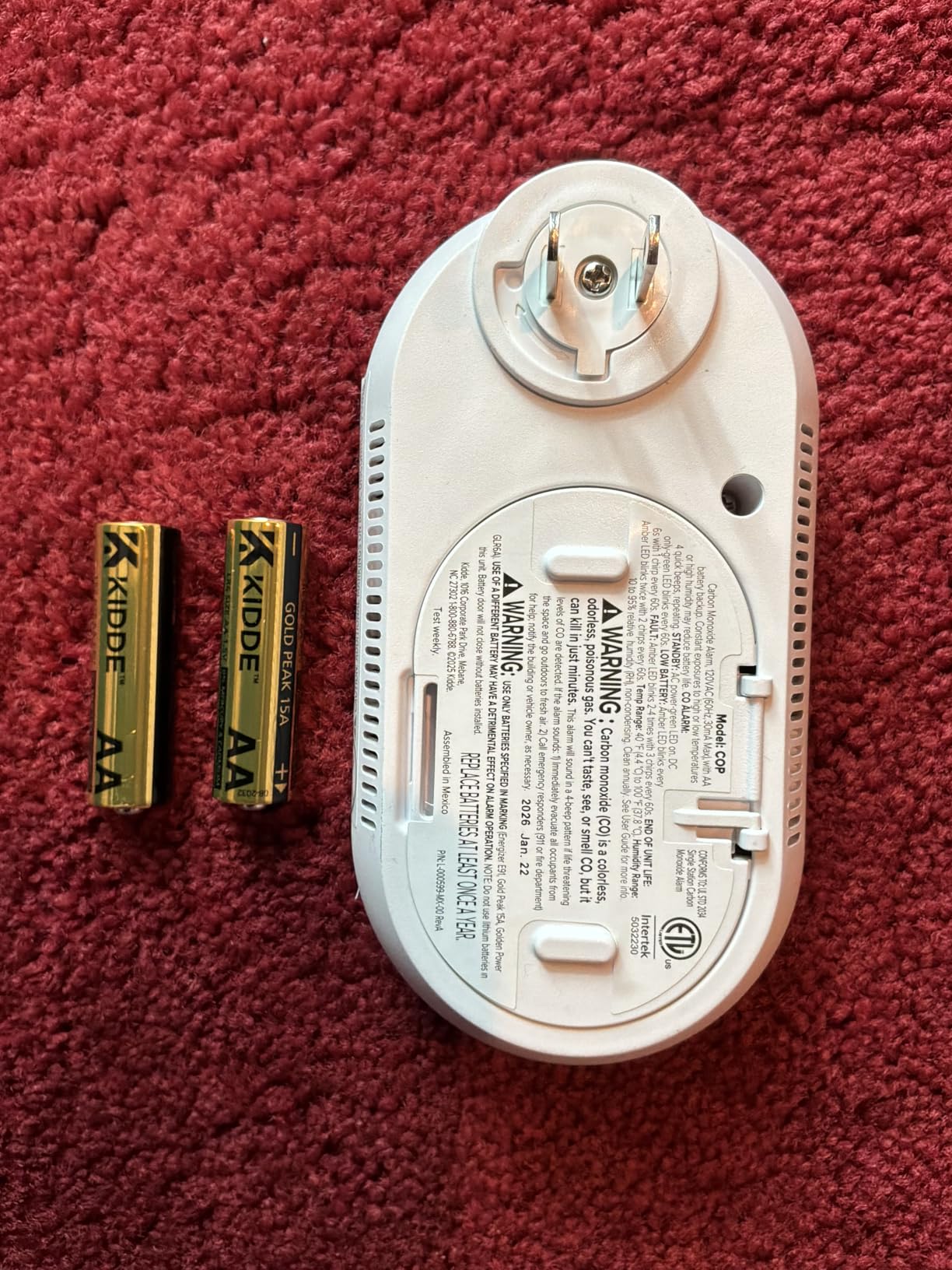 Kidde Carbon Monoxide Detector, Plug-in Carbon Monoxide Detector with AA Battery Backup, 85 dB Alarm, Rotating Plug, LED Status Light Indicators, 5th Edition, COP customer photo 2