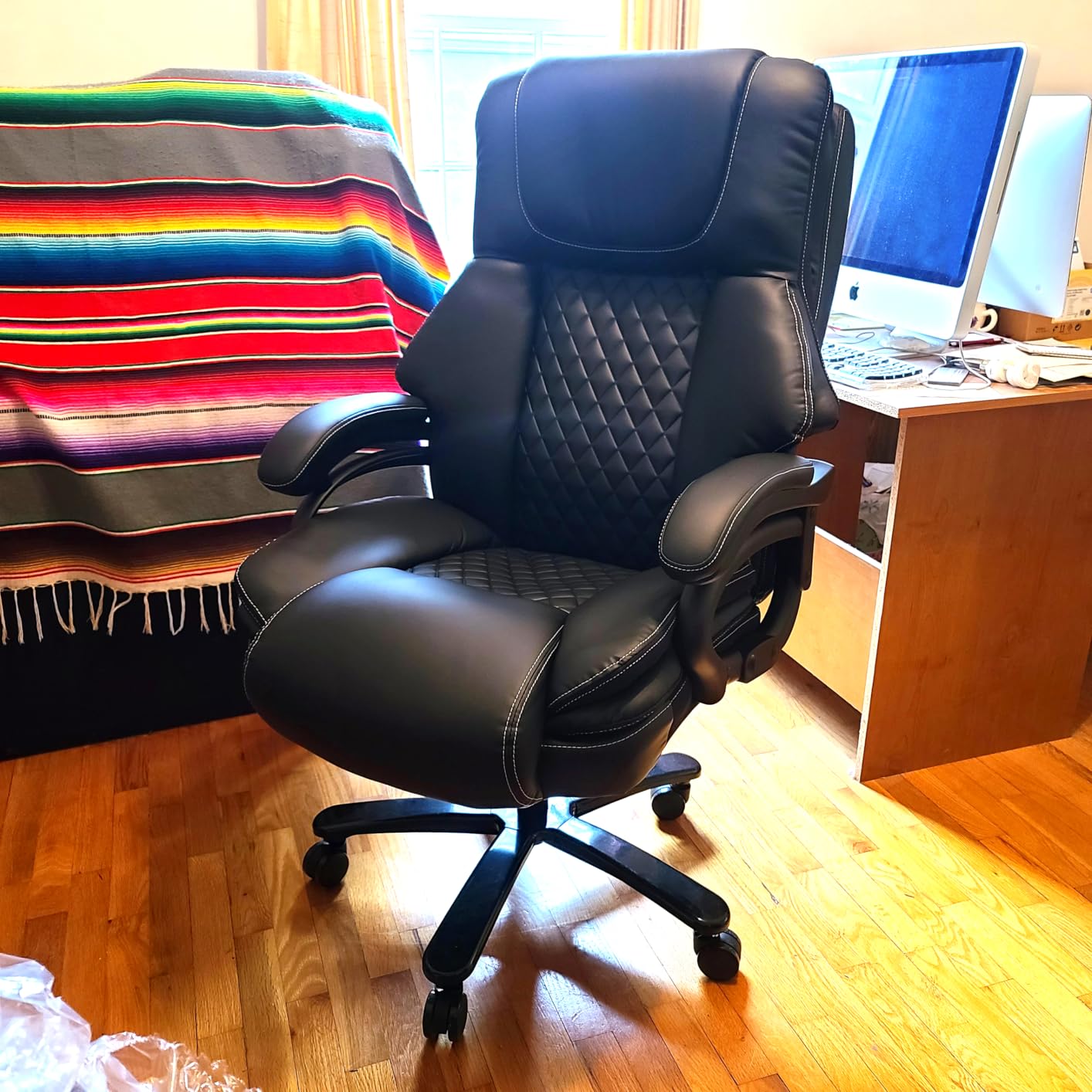 650lbs Large Big and Tall Office Chair for Heavy People with Adjustment Lumbar Support, Comfy Padded Heavy Duty Leather Executive Office Chair with Quiet Rubber for Adults 8 Hours Daily Work customer photo 1