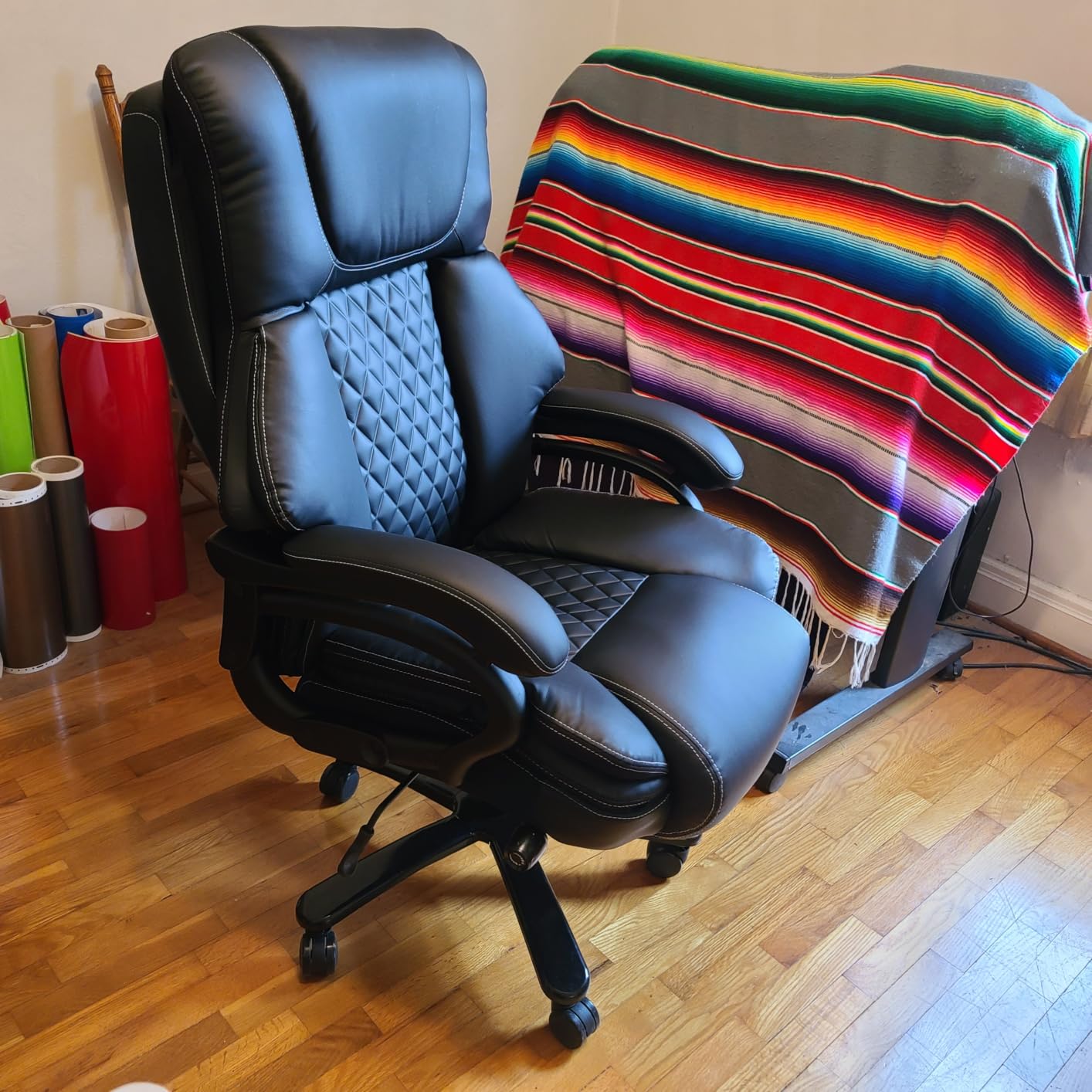 650lbs Large Big and Tall Office Chair for Heavy People with Adjustment Lumbar Support, Comfy Padded Heavy Duty Leather Executive Office Chair with Quiet Rubber for Adults 8 Hours Daily Work customer photo 2