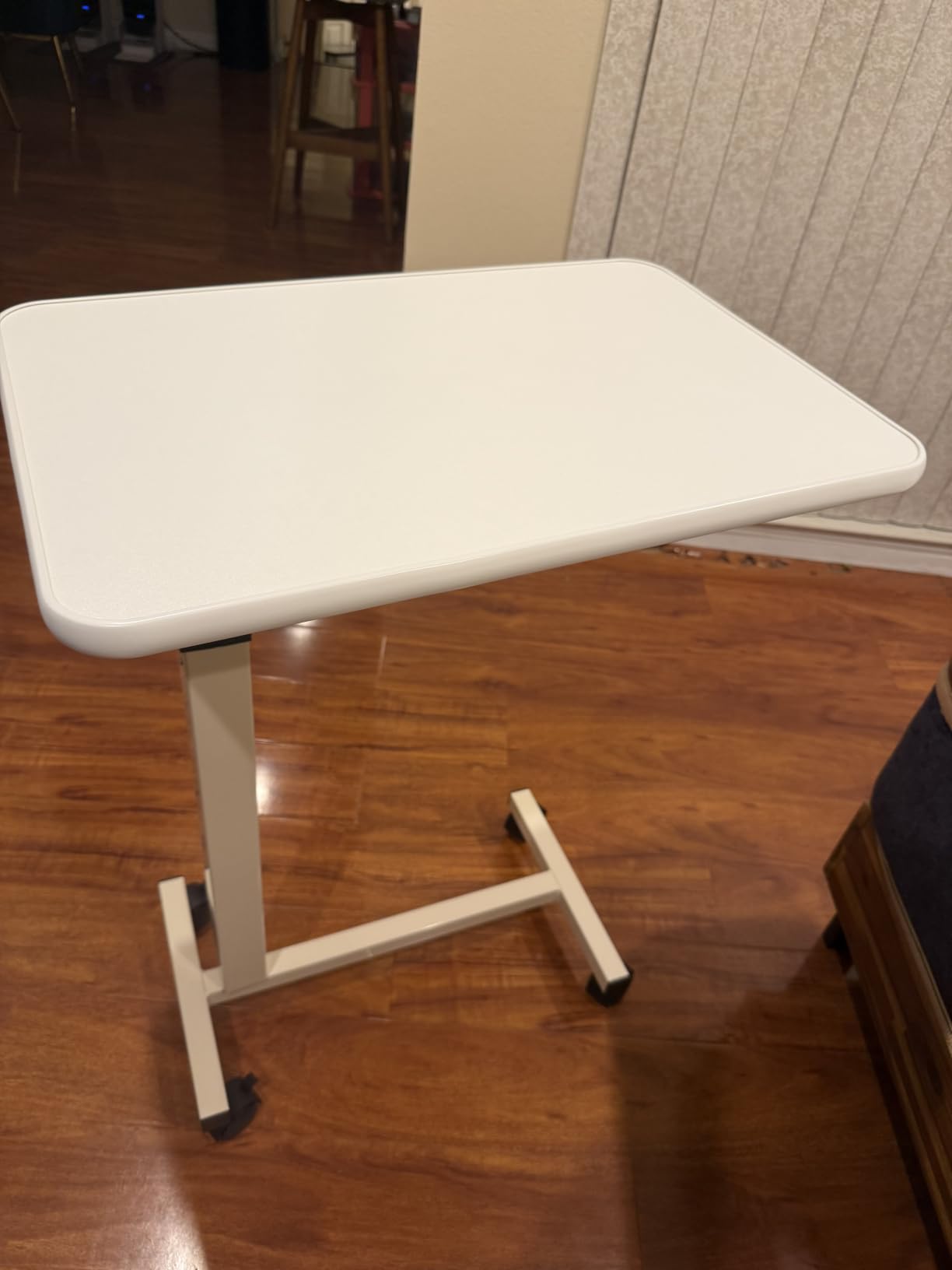 Adjustable Overbed Table with Wheels, Pneumatic Height Lift Rolling Bedside Table, Standing Desk for Home & Office Use, Ideal for Seniors & Limited Mobility (Walnut White) customer photo 2