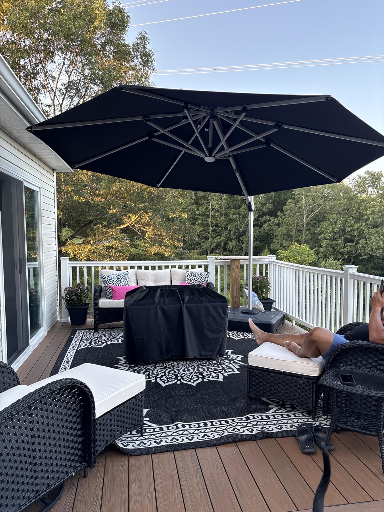 PURPLE LEAF Patio Umbrella with Base Included 9' X 12' Solar Light, Beige | 7 Long LED strips, Support to reduce shaking, 360 Degree without bending over, Anti-UV & keep vivid color, Color Stays Bright customer photo 1