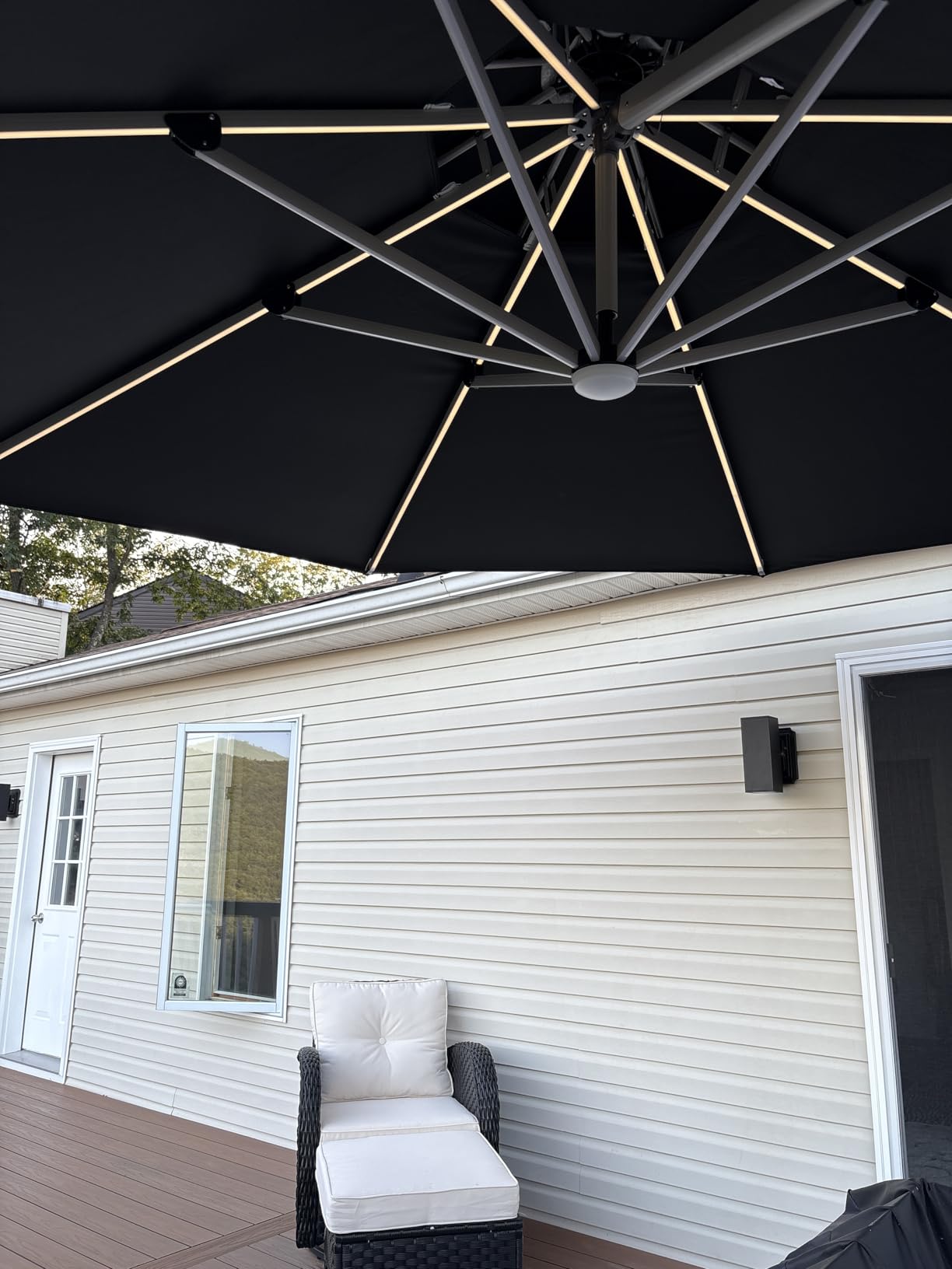 PURPLE LEAF Patio Umbrella with Base Included 9' X 12' Solar Light, Beige | 7 Long LED strips, Support to reduce shaking, 360 Degree without bending over, Anti-UV & keep vivid color, Color Stays Bright customer photo 2