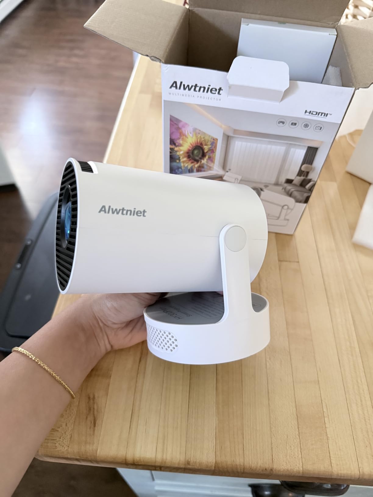 Mini Projector with Wifi and Bluetooth, Portable 4K Support, Android 14/ Auto Keystone, HY300Pro Small Smart Proyector for Bedroom Movie Outdoor, Compatible With HDMI/USB/TV Stick/Smartphone/Laptop customer photo 1