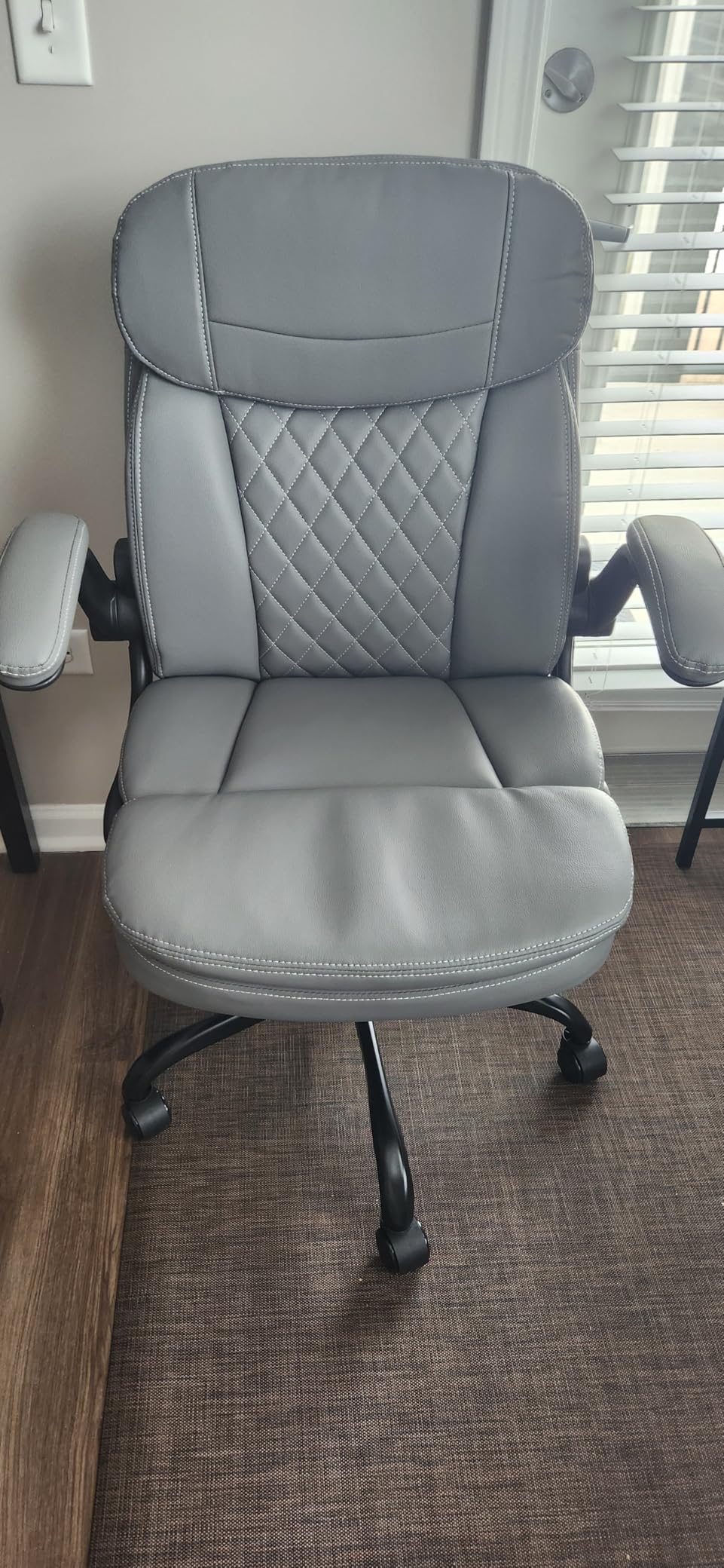 Leather Office Chair with Double-Layer Seat Cushion and Neckrest, Ergonomic Small Gaming Chair for Short People, Grey customer photo 1