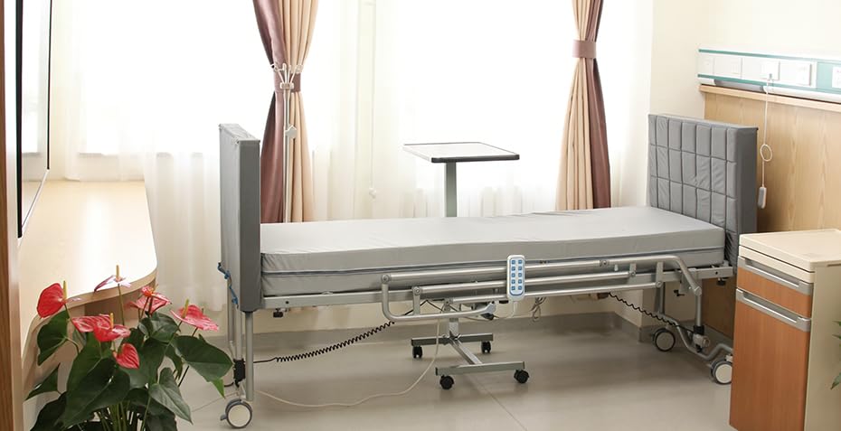 Real Relax Premium 3 Function Full Electric Hospital Bed (with Mattress), Ultra Low Electric Medical Bed with 6