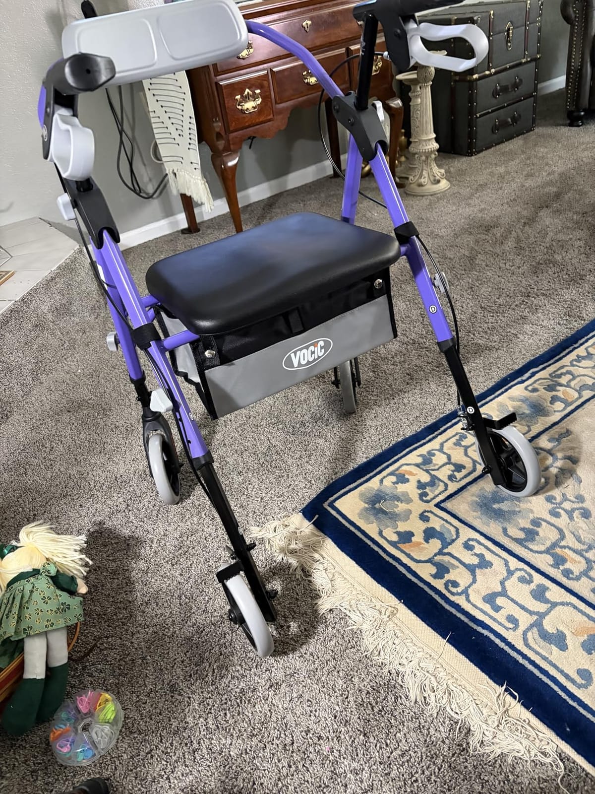 VOCIC Z11 Standard Rollator Walker for Seniors with Seat, 380 LBS | Lightweight Design with Ergo Seat & Backrest, Height Adjustable & Easily Foldable for Seniors' Mobility, Blue customer photo 1