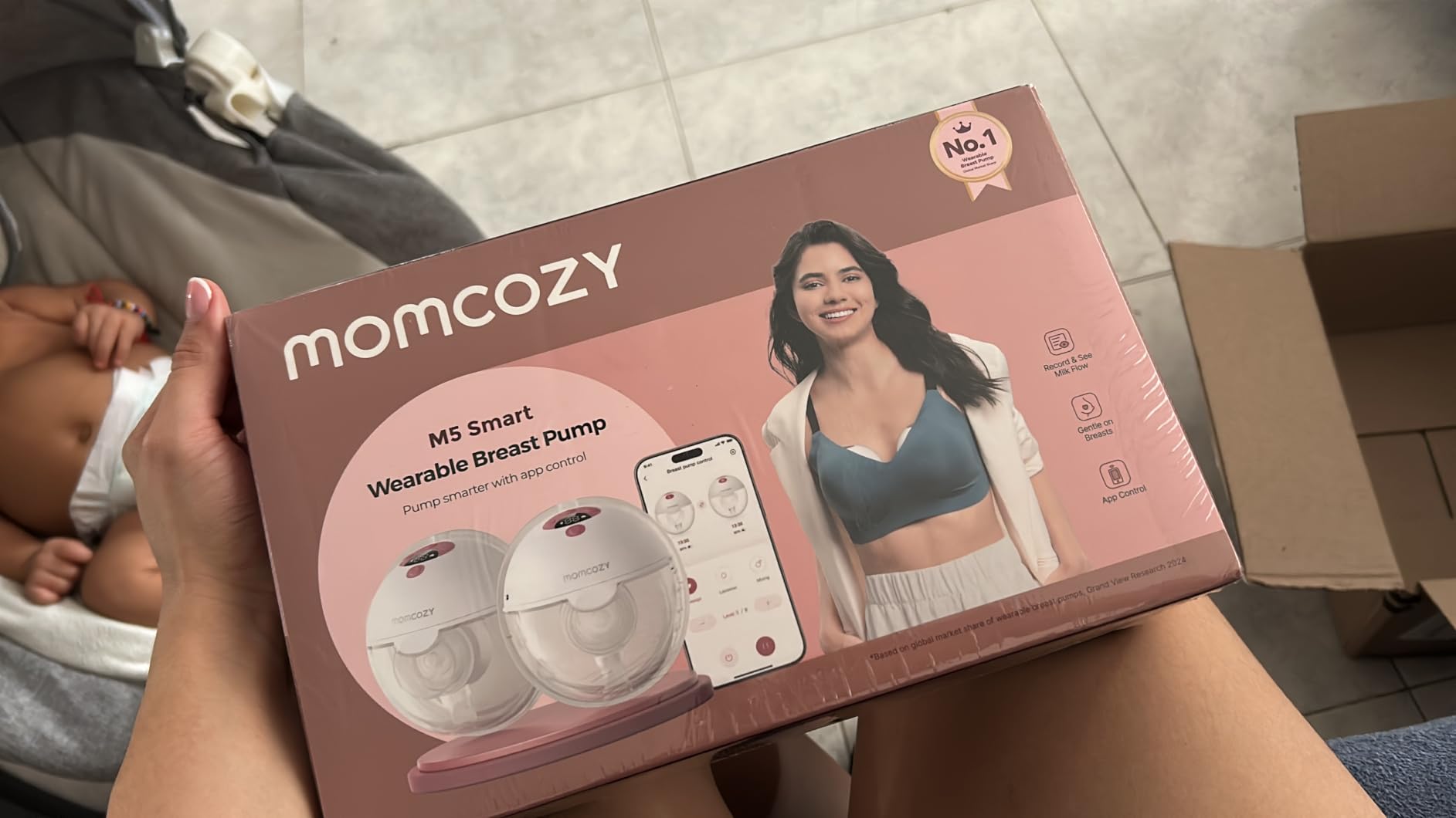 Momcozy Wellness 1 Wearable Breast Pump, Warm-Massage Hands-Free Pump with Heated Flange & Simulated Massage for Comfortable Breastfeeding & Let-Down, App-Controlled, 4 Modes 12 Levels, 180ml/6oz customer photo 1