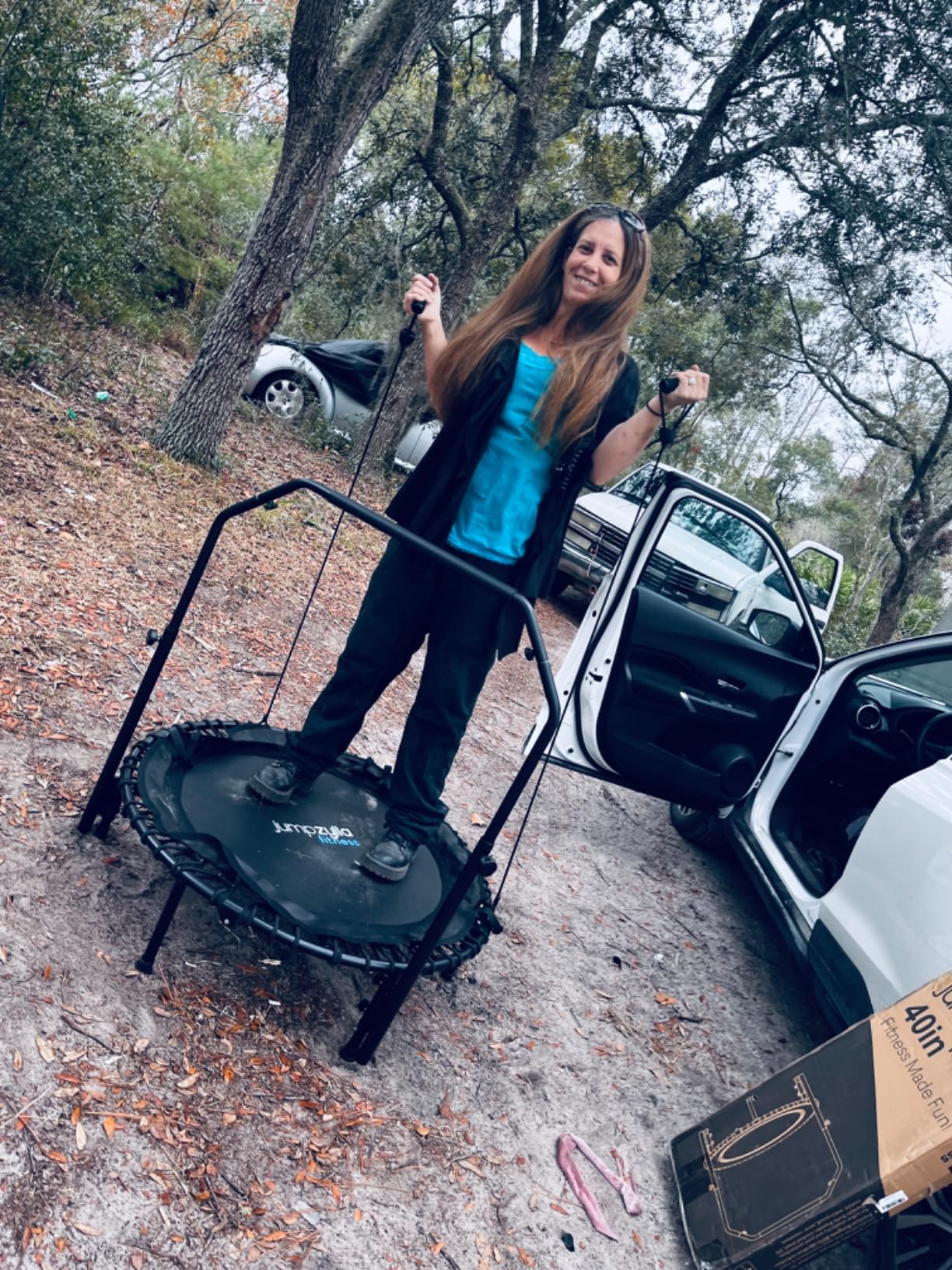 JUMPZYLLA Mini Rebounder Trampoline for Adults, Fitness Trampoline with Bar | 450/550 lbs Exercise Trampoline with Adjustable Handle, 40/48 in for Indoor/Outdoor Workouts customer photo 2