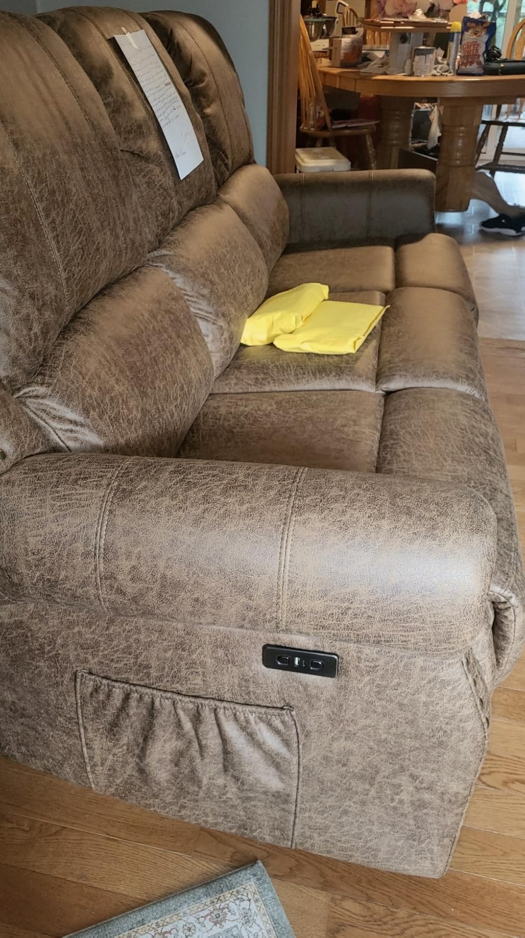 HAOMARKETS 3-Piece Power Reclining Sofa Set with Rivets, Included Electric Massage Recliners, Loveseat Couch with Console and 3-Seater Recliner Sofa, Faux Leather Living Room Furniture Set, Brown customer photo 2