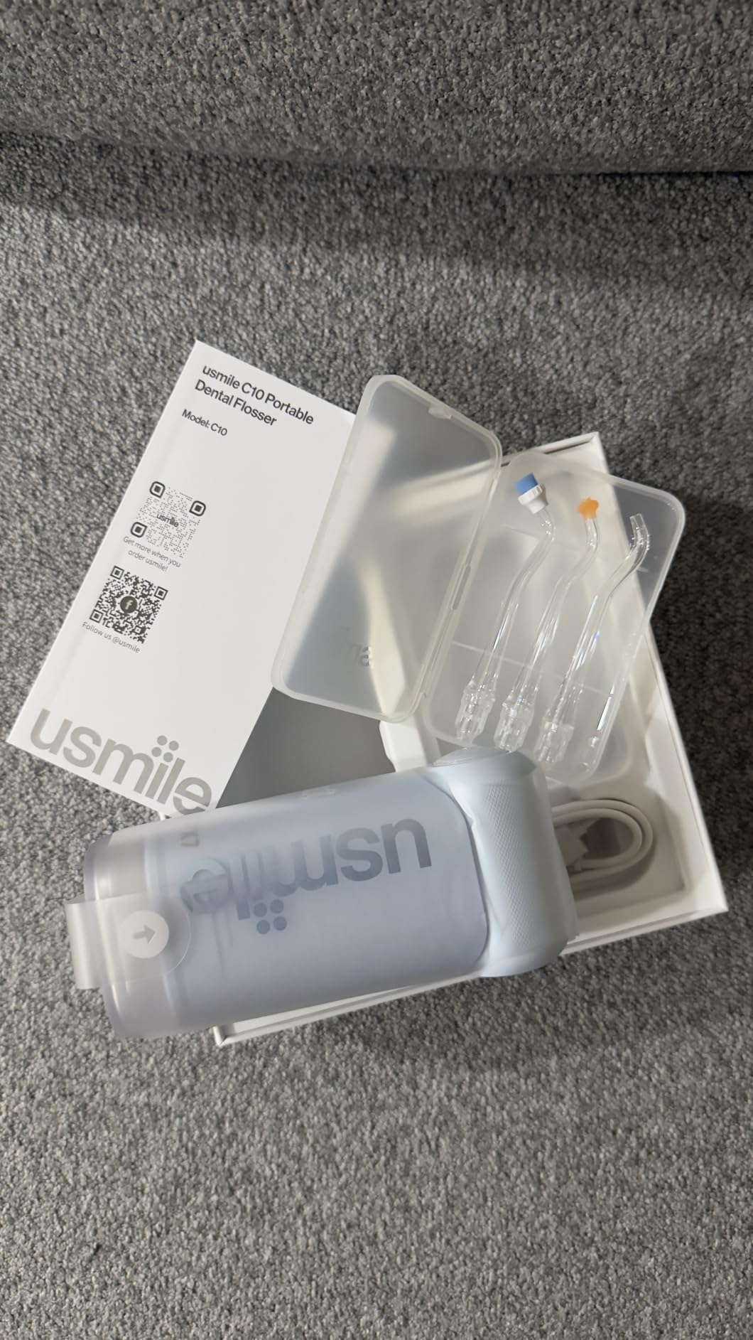 usmile C10 Portable Water Flosser for Travel, 95-Day Battery, IPX7, Purple | 180ml Tank, 4 Modes, 360° Nozzle, Cordless Oral Irrigator for Braces, Implants & Sensitive Teeth, Teeth Cleaner customer photo 1