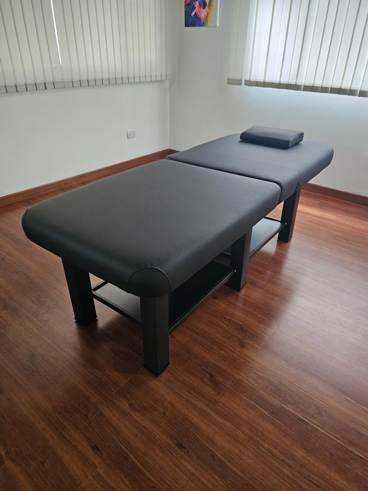 Stationary Foldable Massage Table - Treatment Table with Adjustable Backrest and Large Storage Space, Wide Massage Table with Metal Frame, Pu Leather for Beauty, Spa, Physiotherapy and So On (Black) customer photo 1