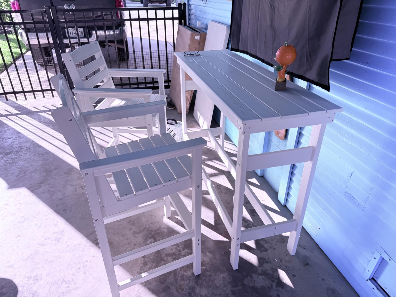 SERWALL Outdoor Bar Set, 2 Adirondack Bar Chairs & Bar Height Table, Grey, with 1.6
